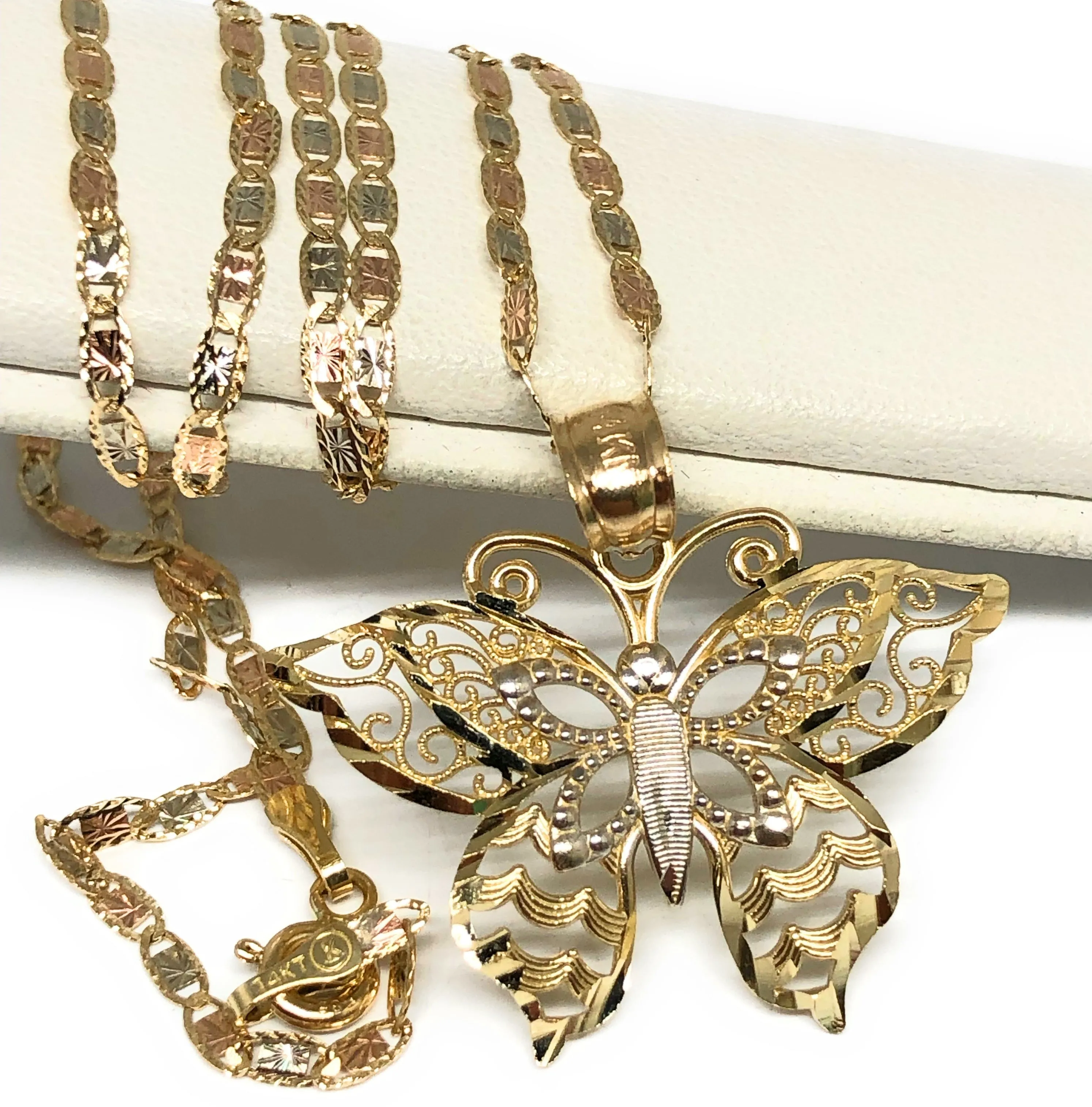 10k Solid Gold Butterfly Pendant Necklace Valentina Chain (SM, MED)