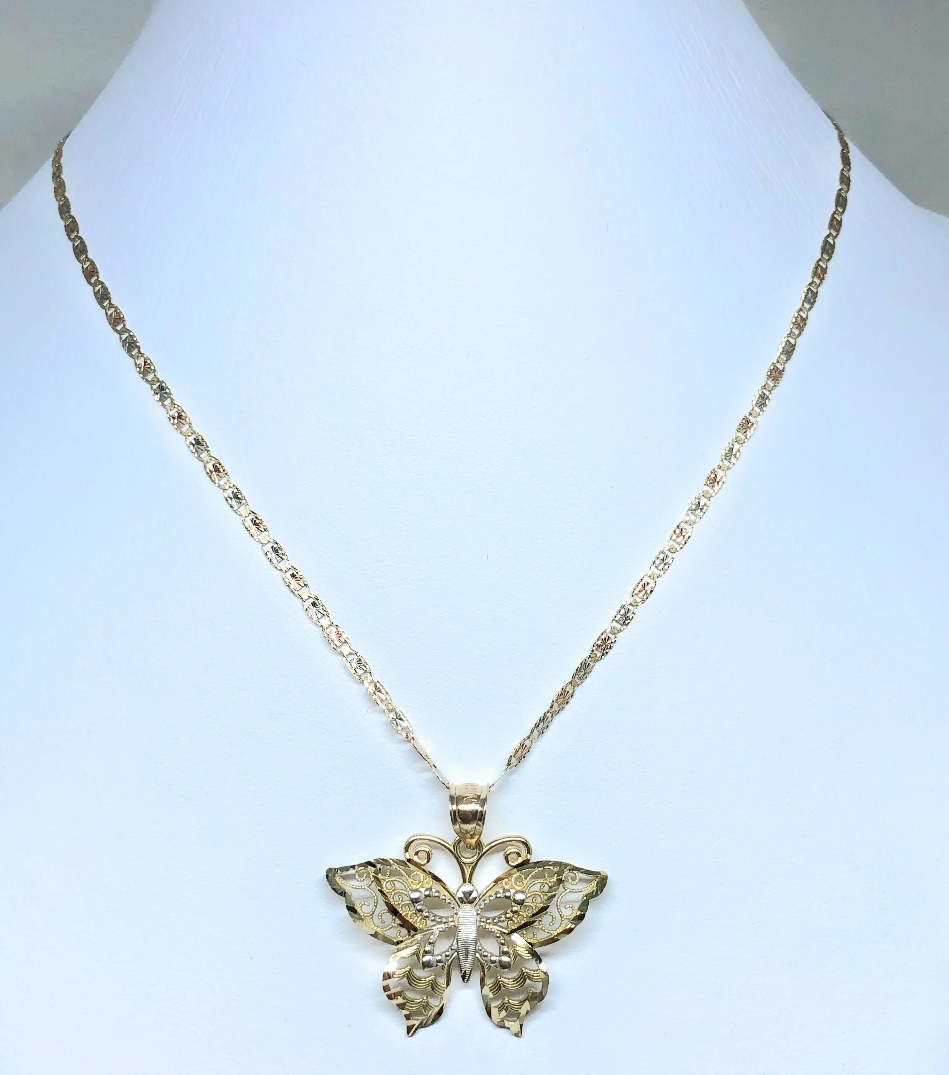 10k Solid Gold Butterfly Pendant Necklace Valentina Chain (SM, MED)