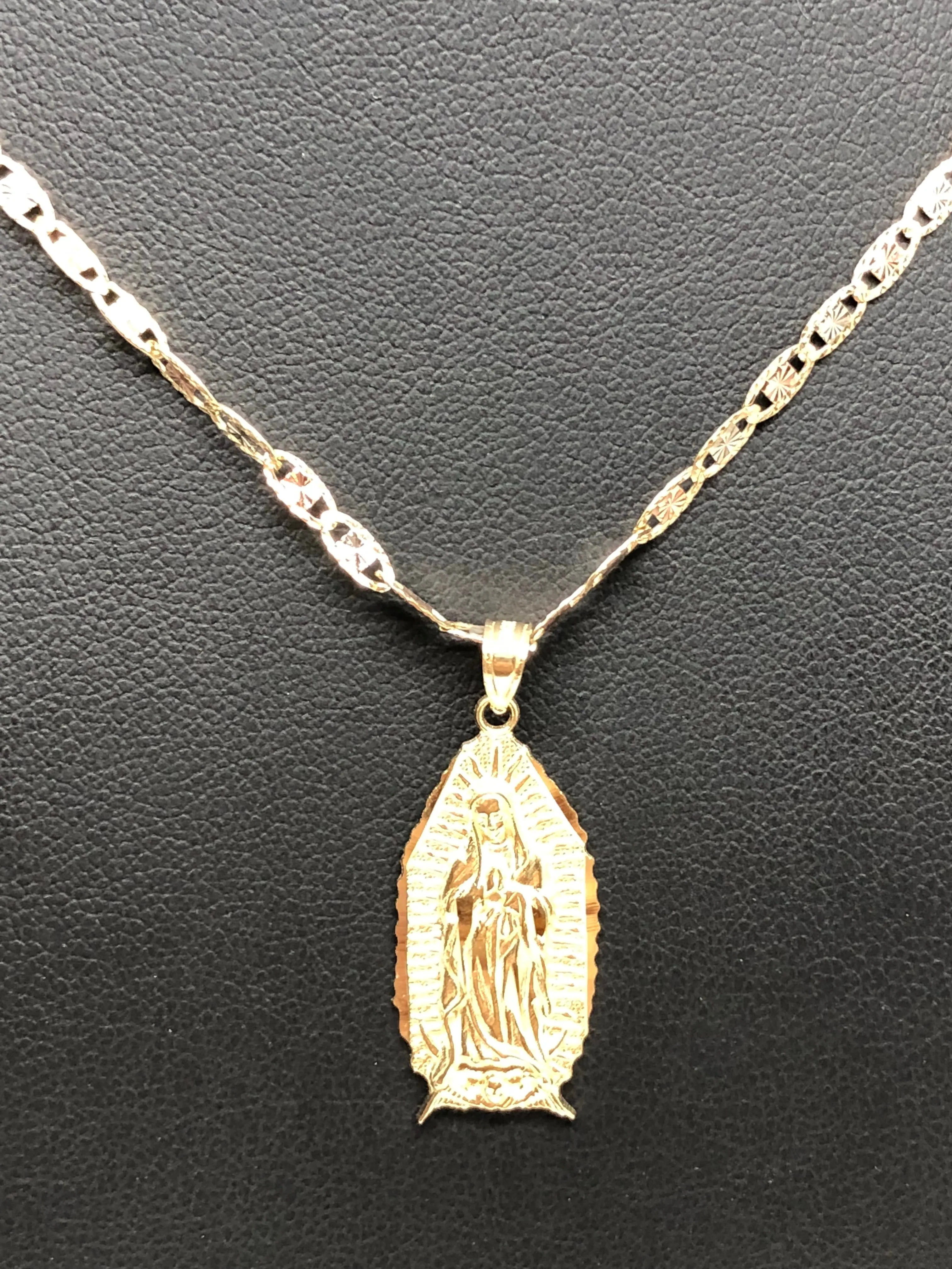 10k Solid Gold Classic Virrgin Mary Pendant Necklace Virrgen Gaudalupe Chain (MED, SM)