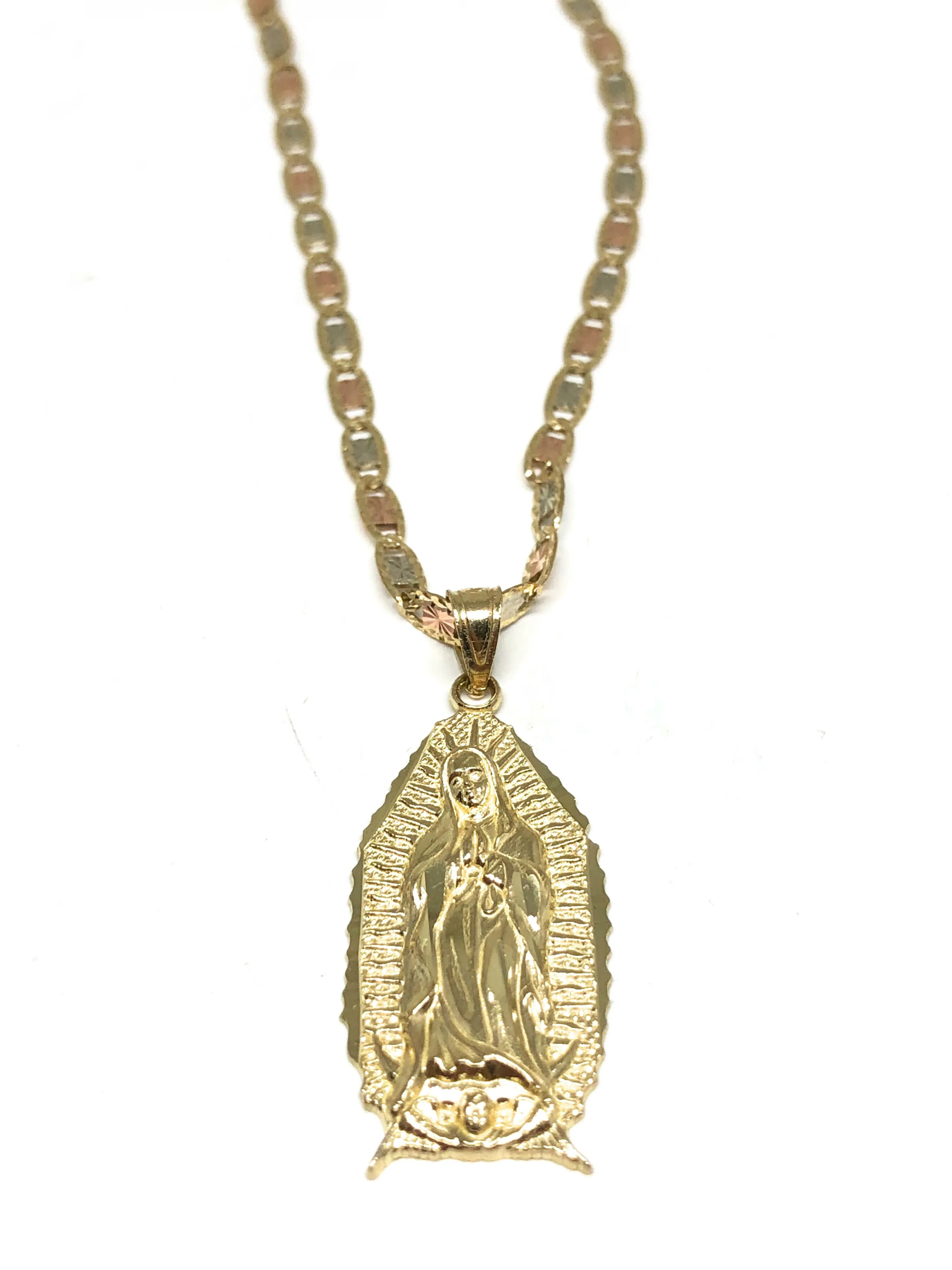 10k Solid Gold Classic Virrgin Mary Pendant Necklace Virrgen Gaudalupe Chain (MED, SM)