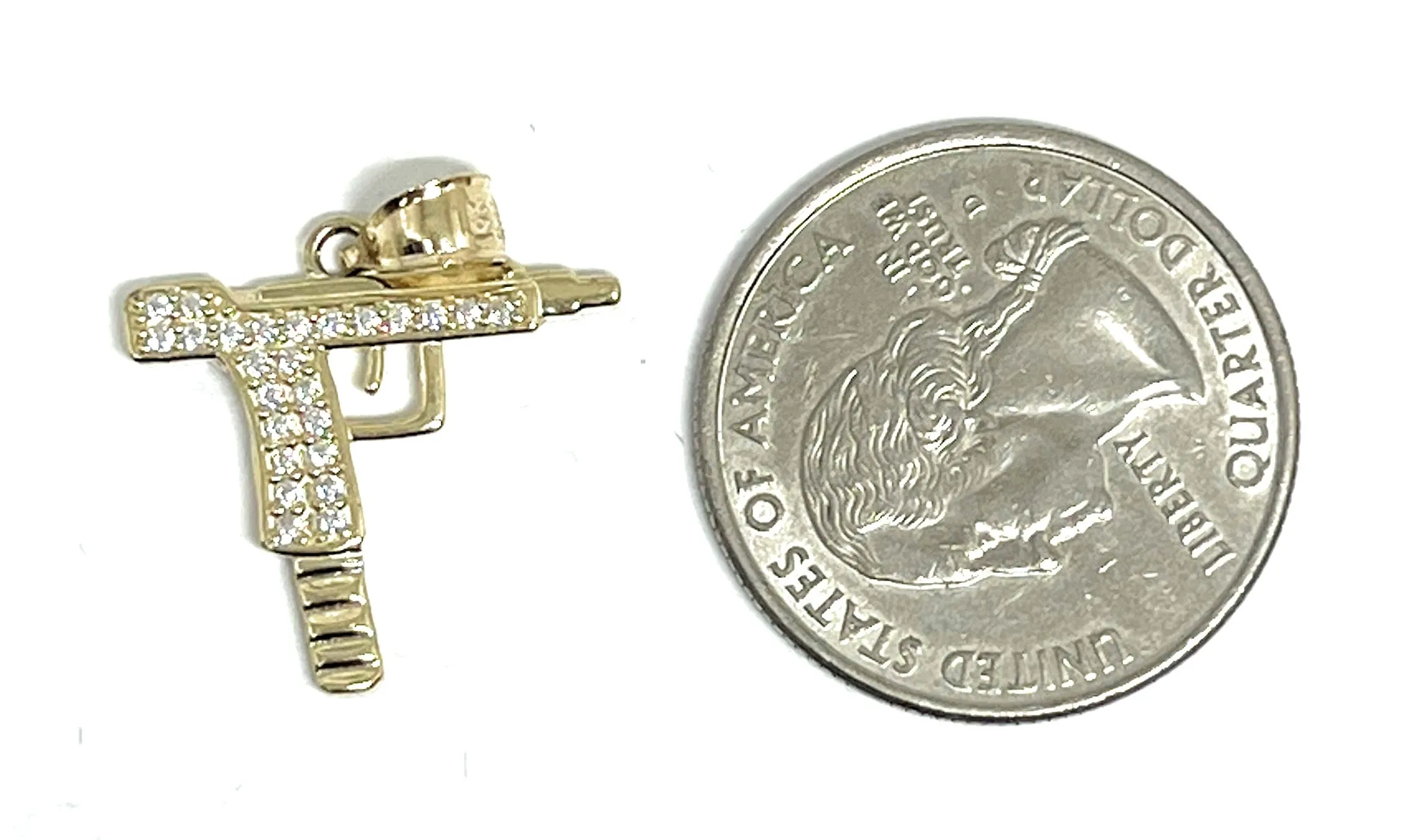 10k Solid Gold CZ UZI Pistol Pendant Necklace (MED, SM)