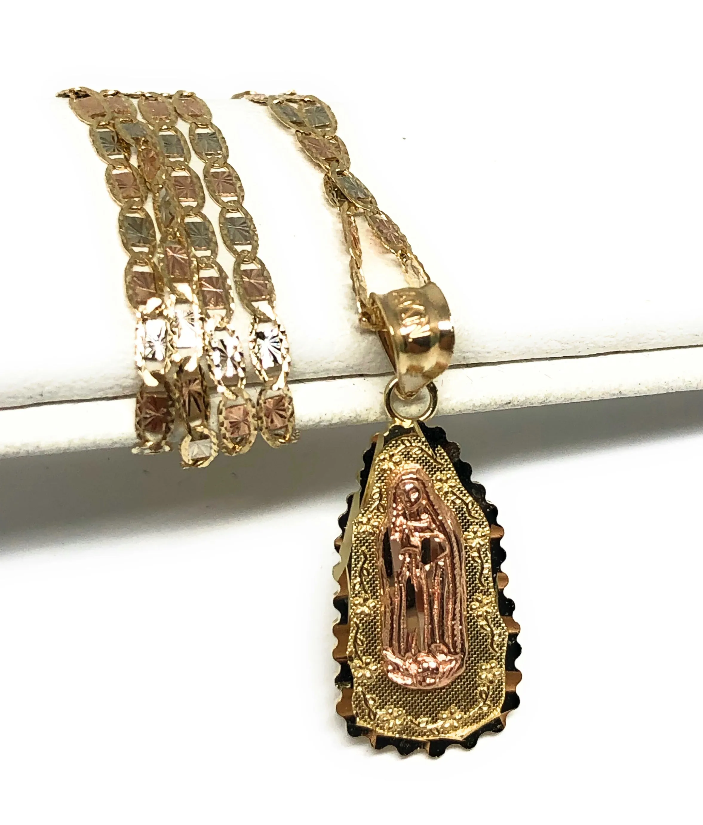 10k Solid Gold Yellow & Rose Virrgin Mary Pendant Virrgen Guadalupe Necklace (MED, SM)