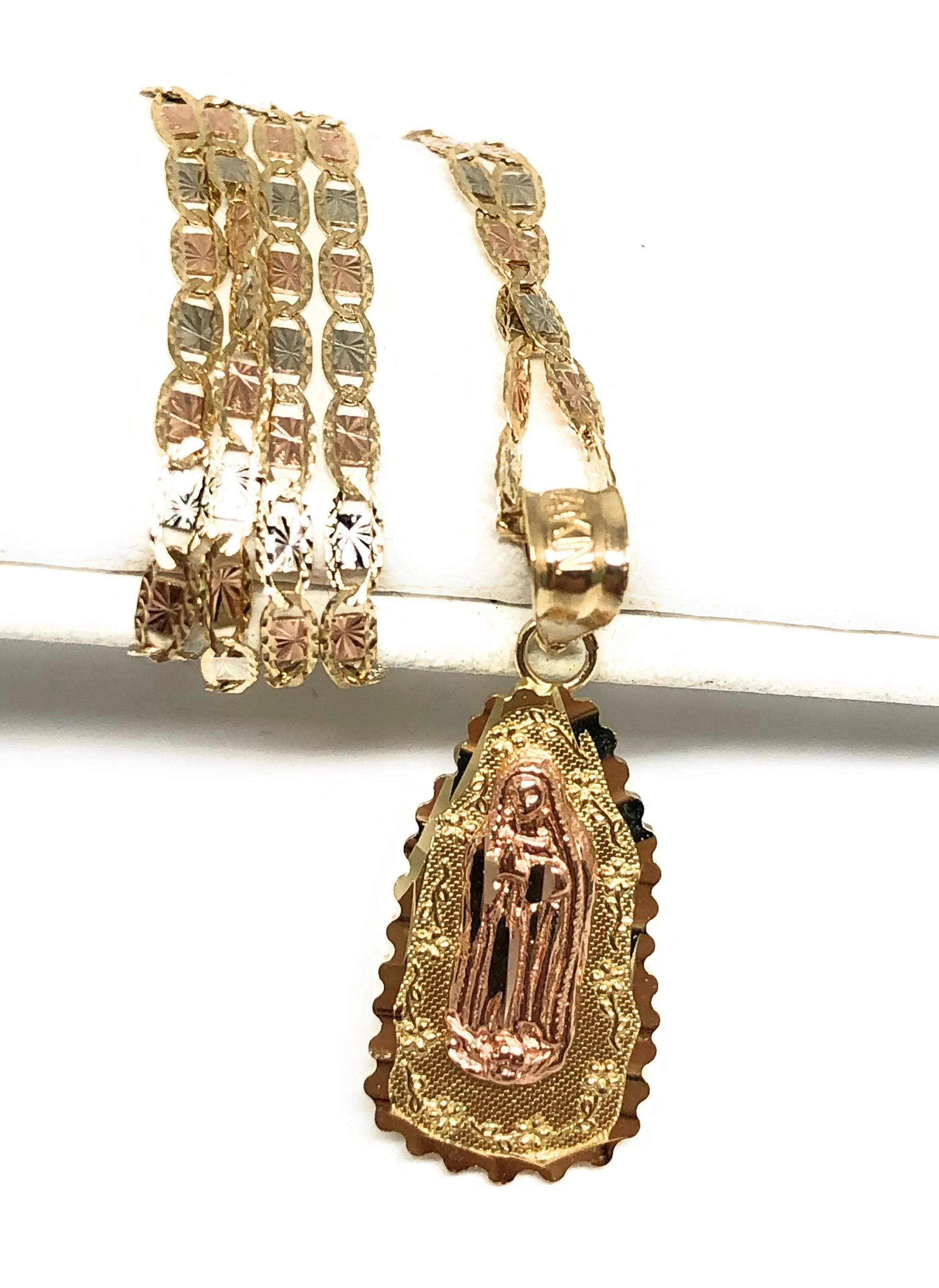 10k Solid Gold Yellow & Rose Virrgin Mary Pendant Virrgen Guadalupe Necklace (MED, SM)