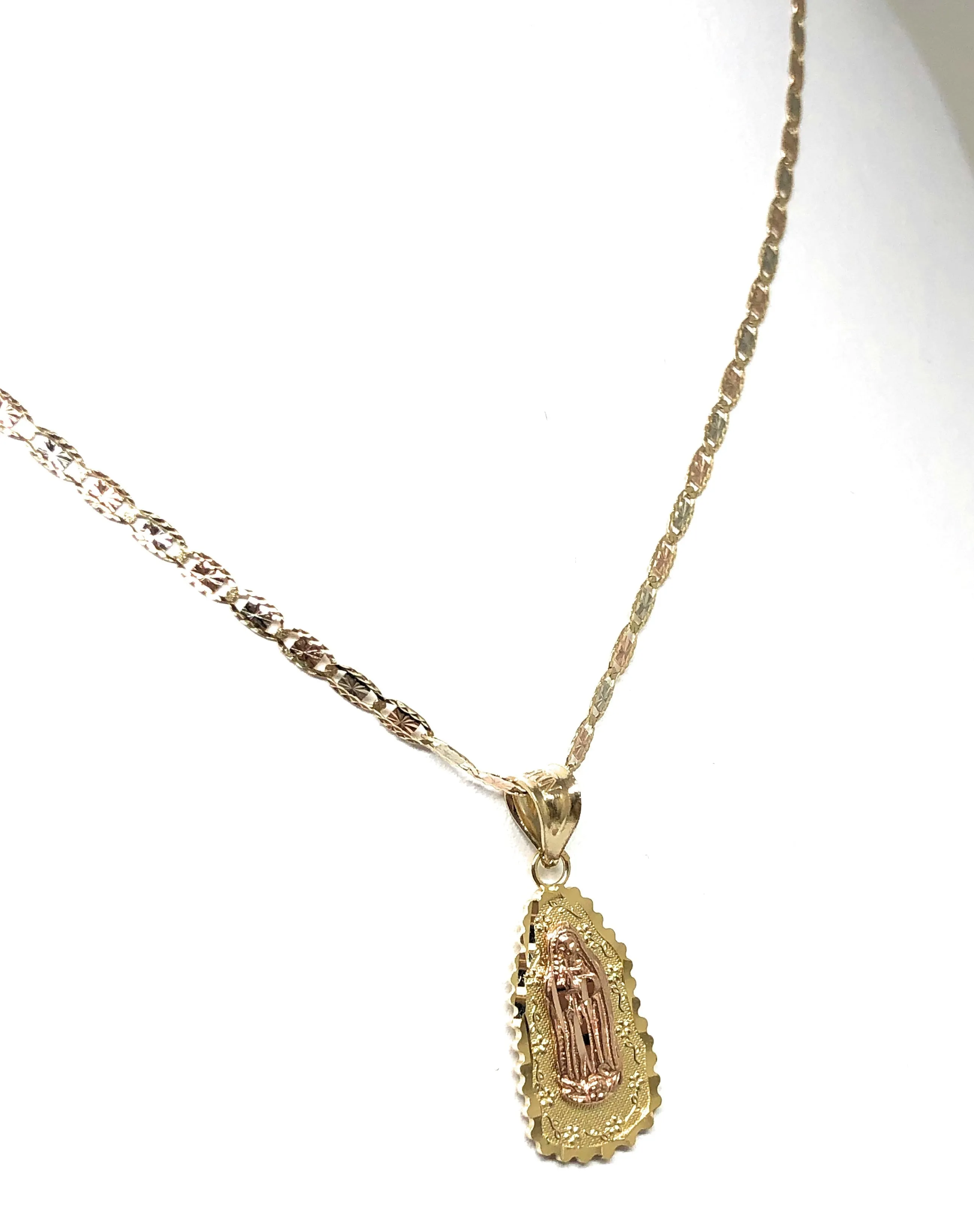 10k Solid Gold Yellow & Rose Virrgin Mary Pendant Virrgen Guadalupe Necklace (MED, SM)