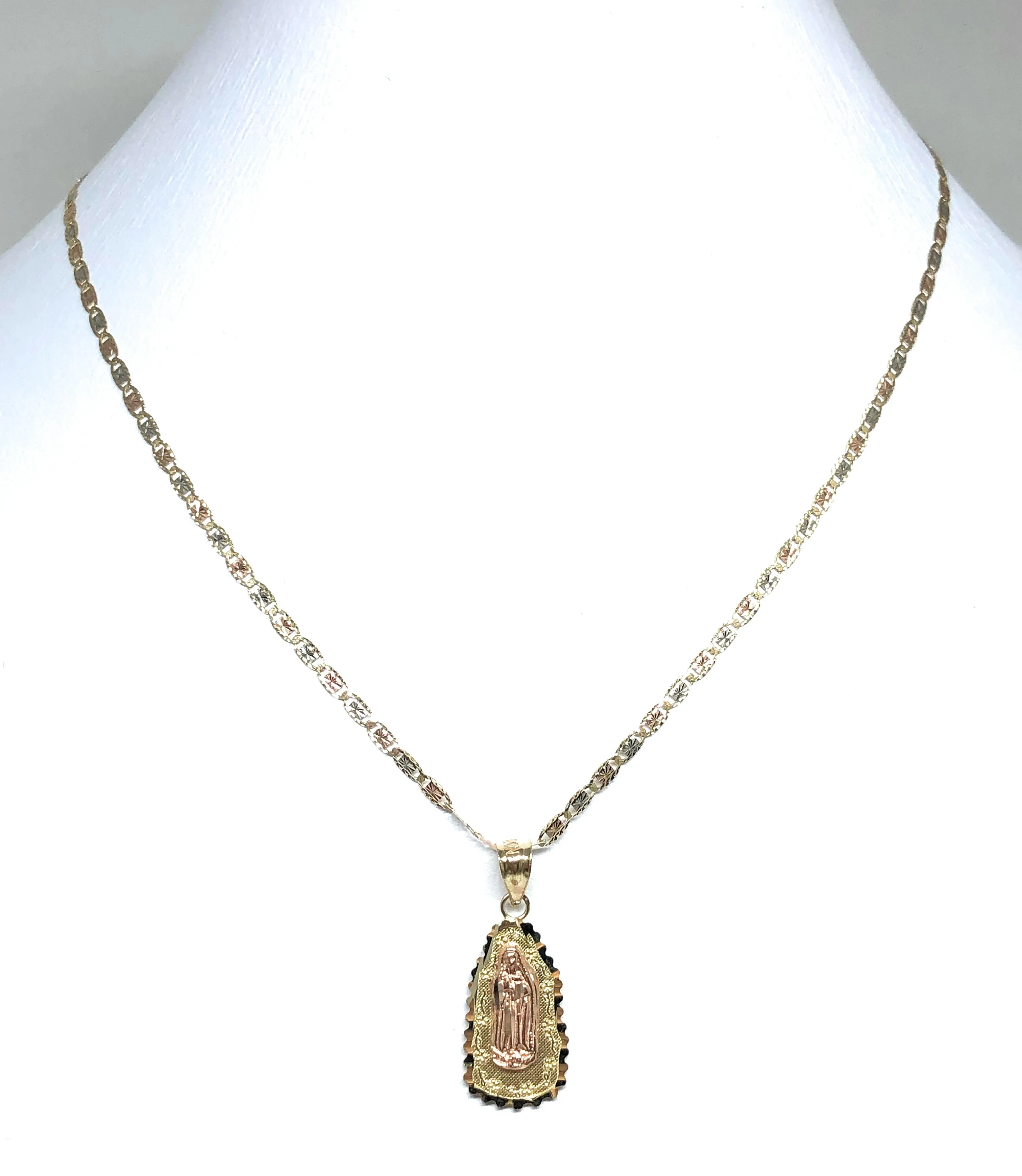 10k Solid Gold Yellow & Rose Virrgin Mary Pendant Virrgen Guadalupe Necklace (MED, SM)