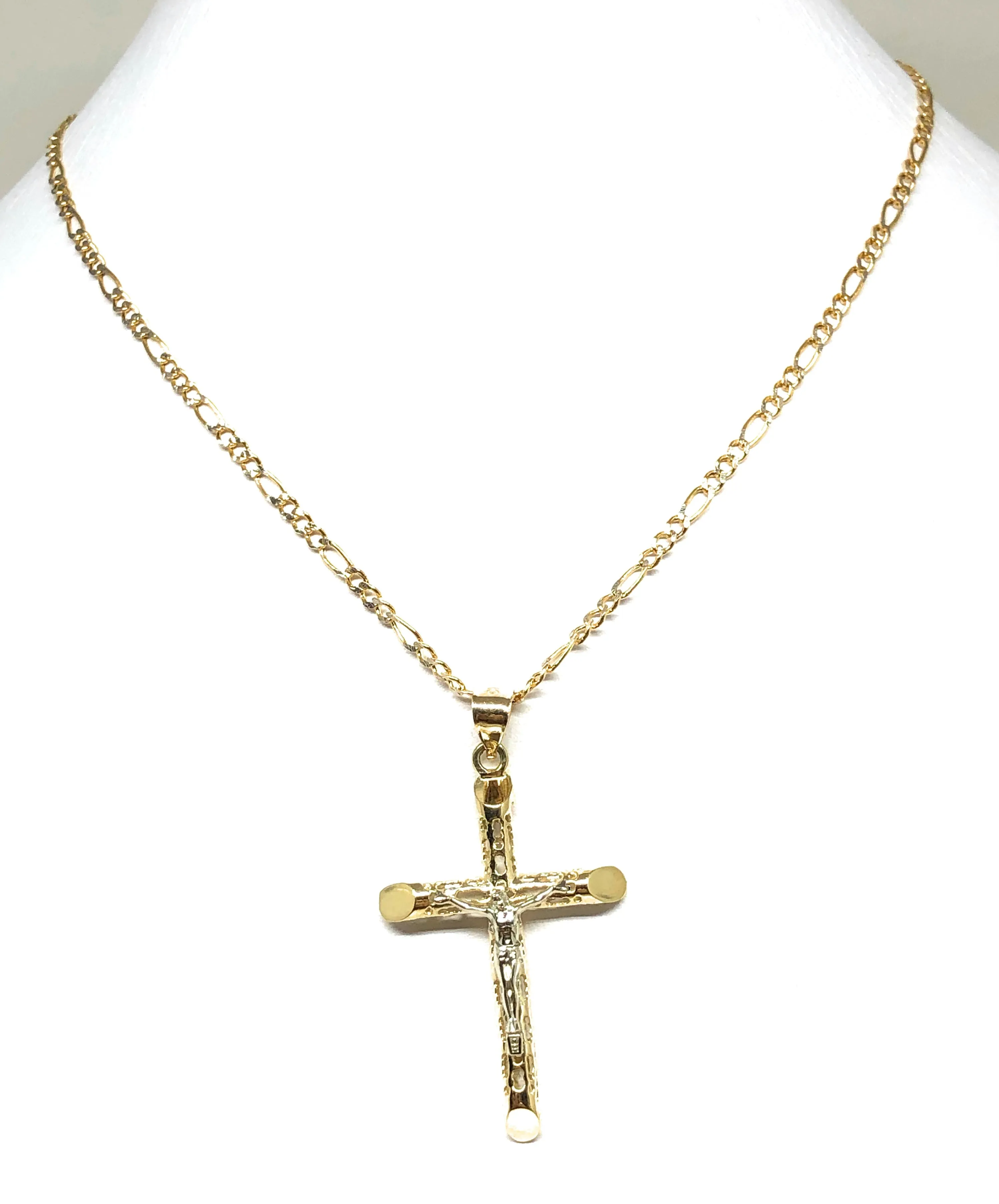 10k Solid Gold Yellow 2-Tone Jesus Cross Crucifix Termite Pendant Necklace (MED,SM)