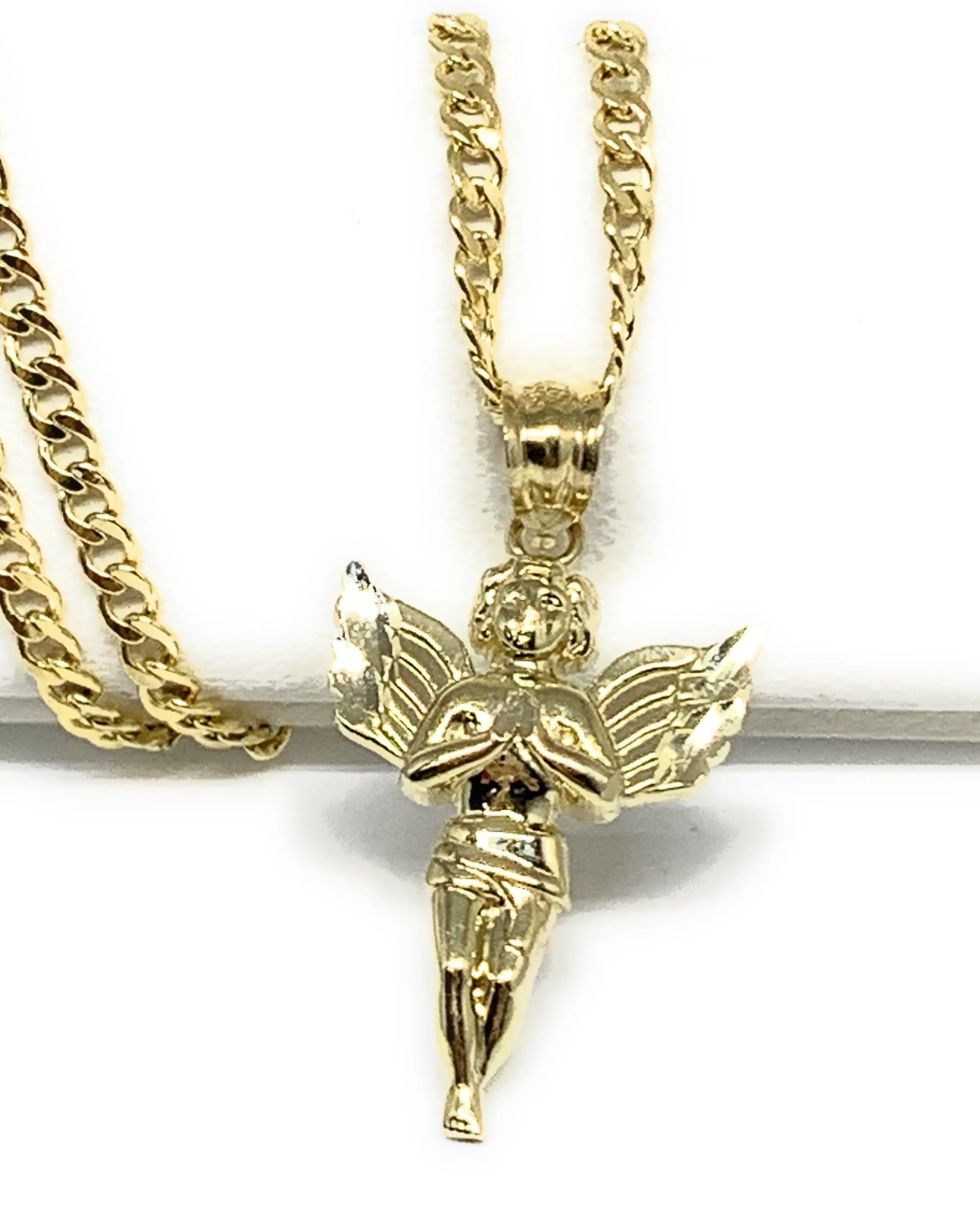 10k Solid Gold Yellow Angel Pendant Necklace (LG,MED,SM)