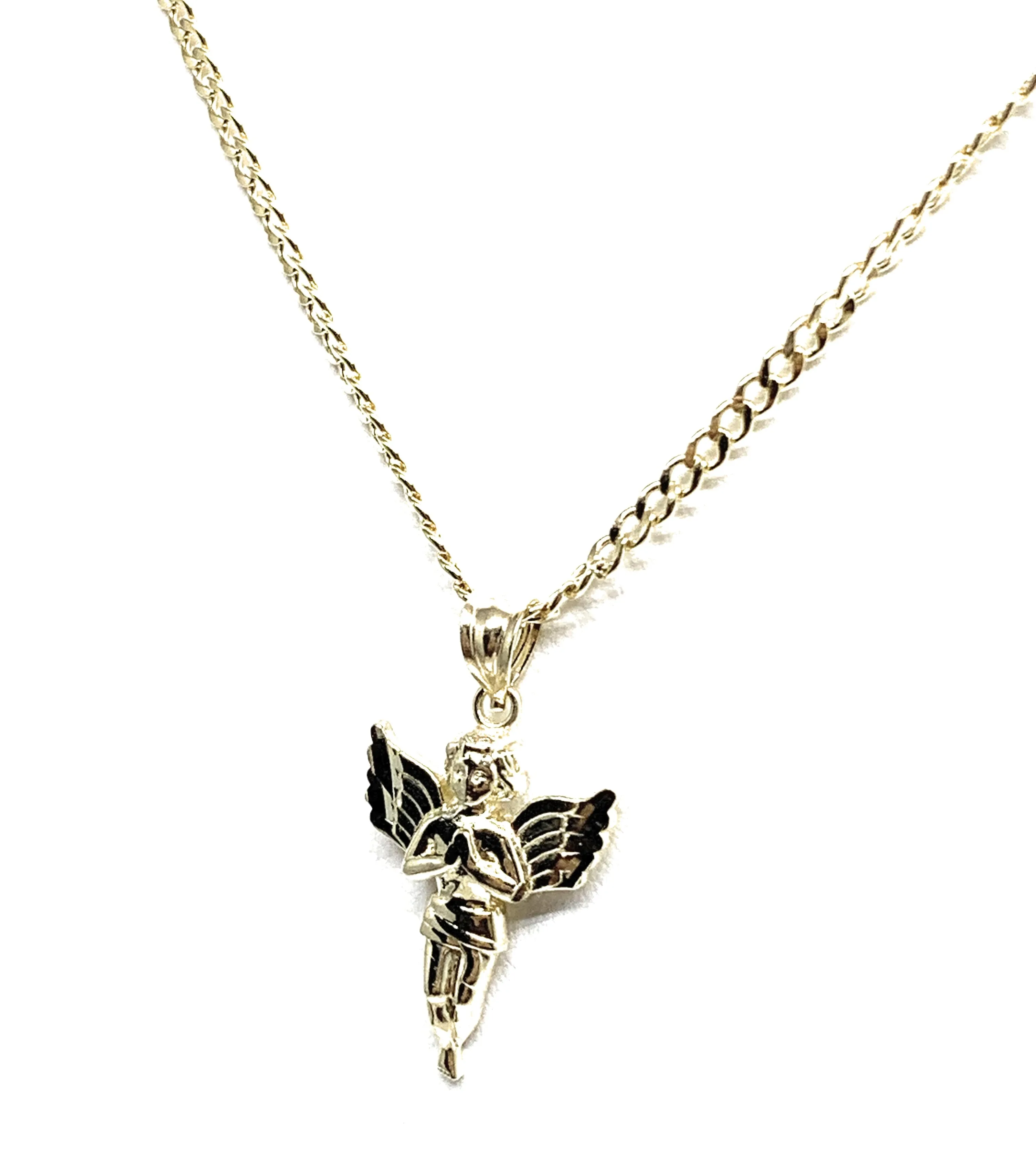 10k Solid Gold Yellow Angel Pendant Necklace (LG,MED,SM)