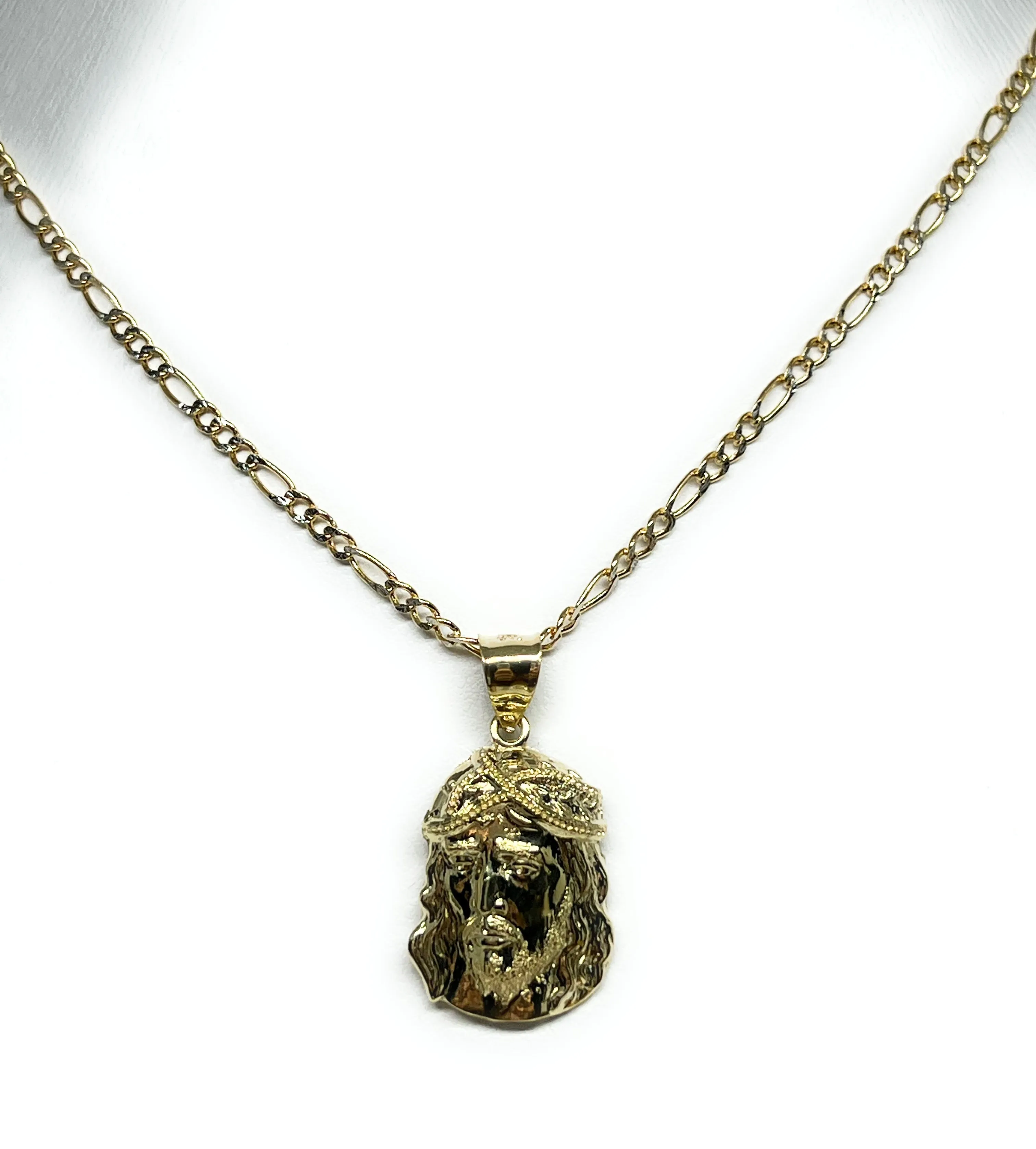 10k Solid Gold Yellow Classic Jesus Face Pendant Necklace (SM, MED, LG)