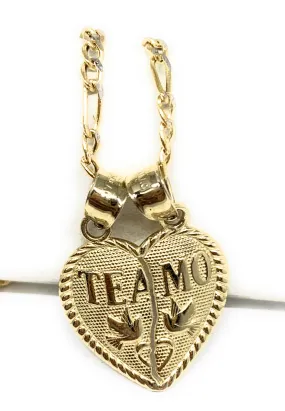 10k Solid Gold Yellow Gold “Te Amo Heart Split Pendant (LG,MED,SM)