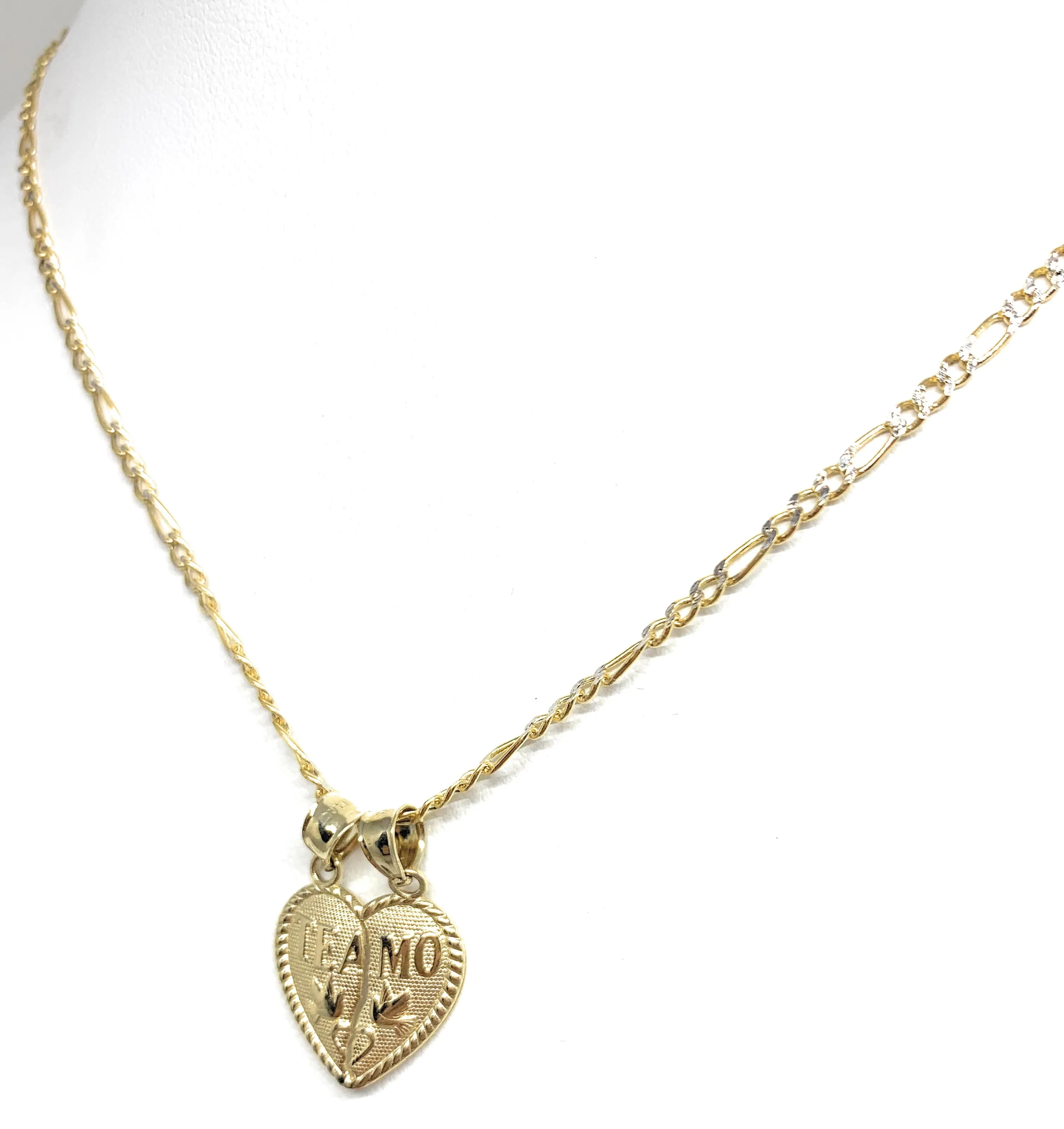 10k Solid Gold Yellow Gold “Te Amo Heart Split Pendant (LG,MED,SM)