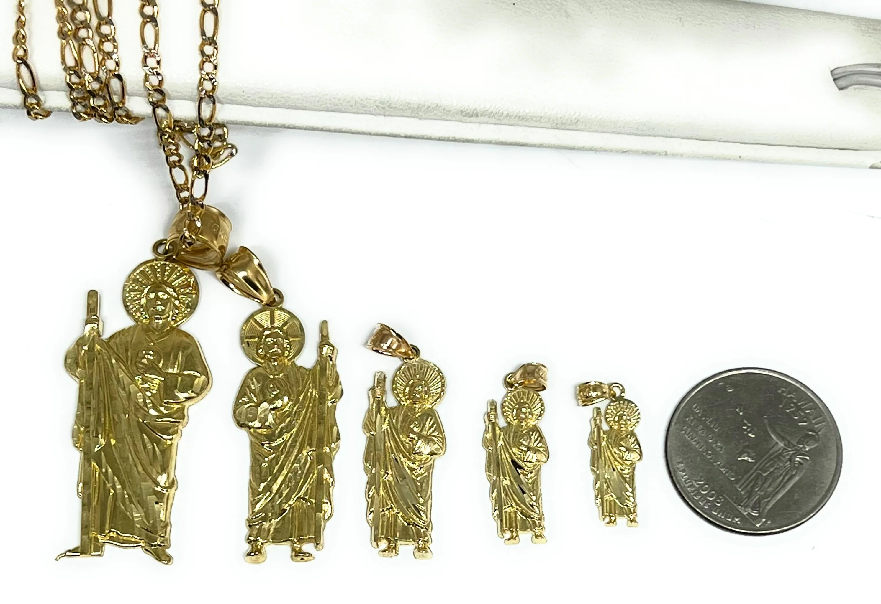 10k Solid Gold Yellow Saan Judas Saaint Jude Pendant Necklace with Chain (LG,MED,SM,XS,XXS))