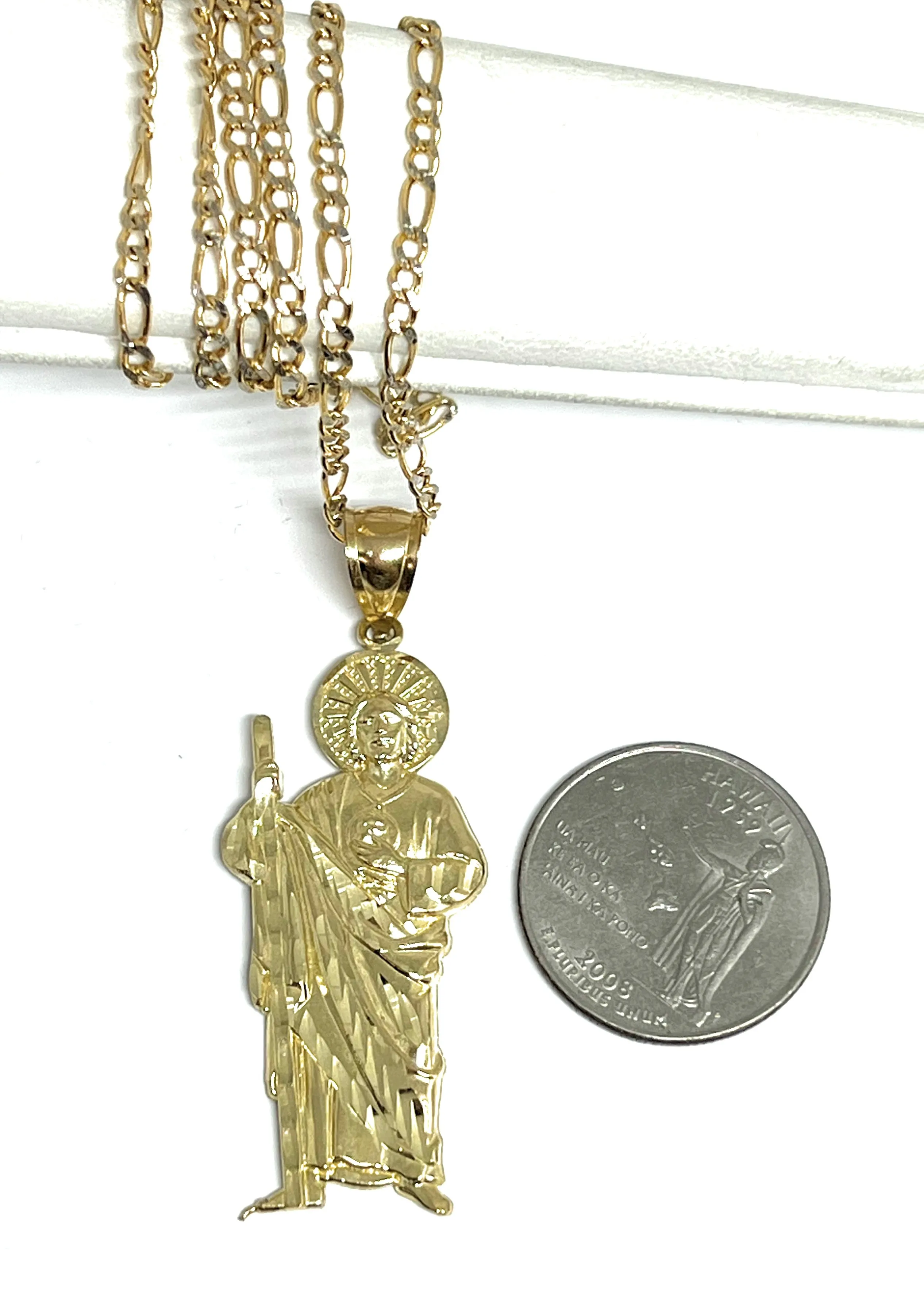 10k Solid Gold Yellow Saan Judas Saaint Jude Pendant Necklace with Chain (LG,MED,SM,XS,XXS))