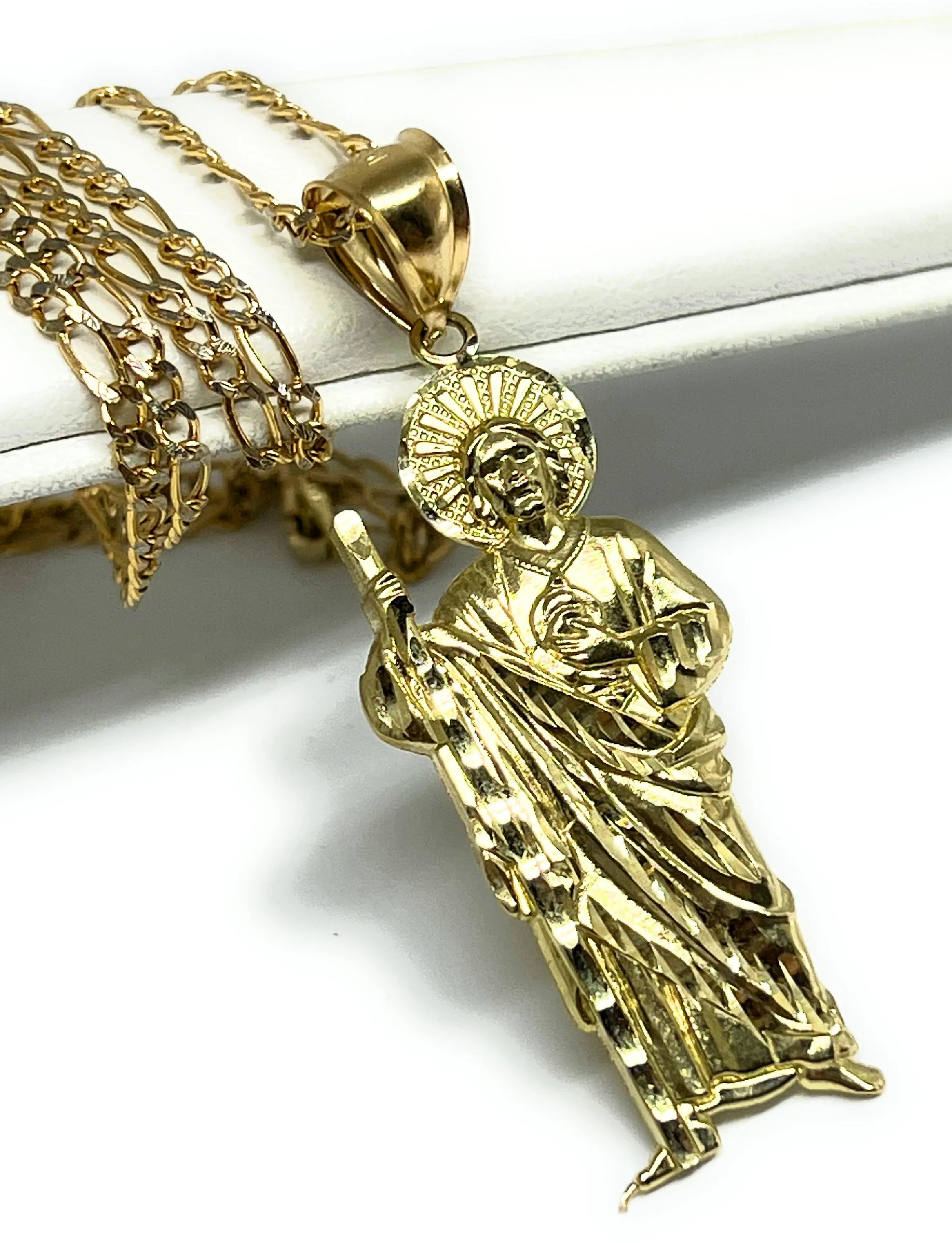 10k Solid Gold Yellow Saan Judas Saaint Jude Pendant Necklace with Chain (LG,MED,SM,XS,XXS))