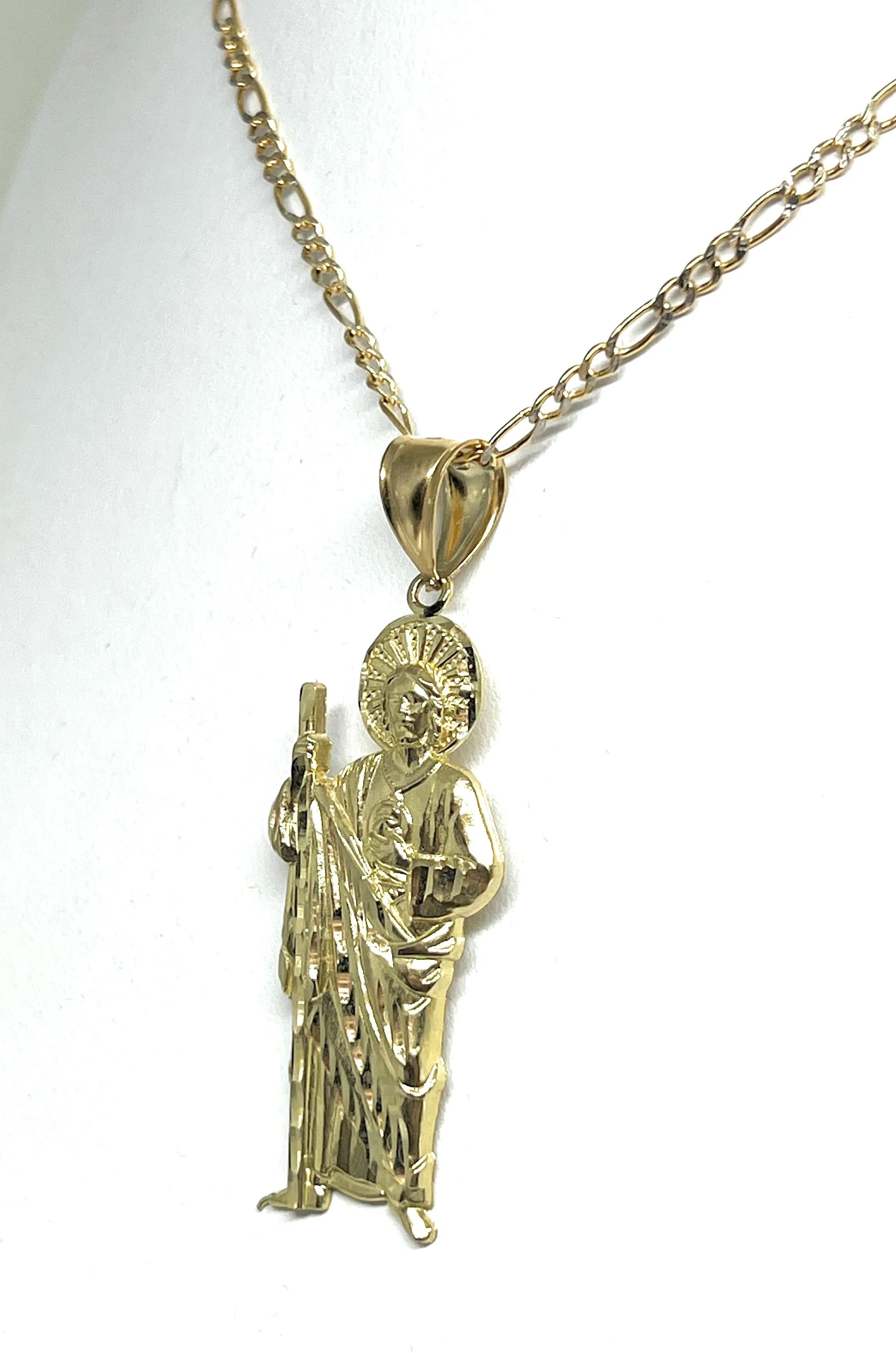 10k Solid Gold Yellow Saan Judas Saaint Jude Pendant Necklace with Chain (LG,MED,SM,XS,XXS))