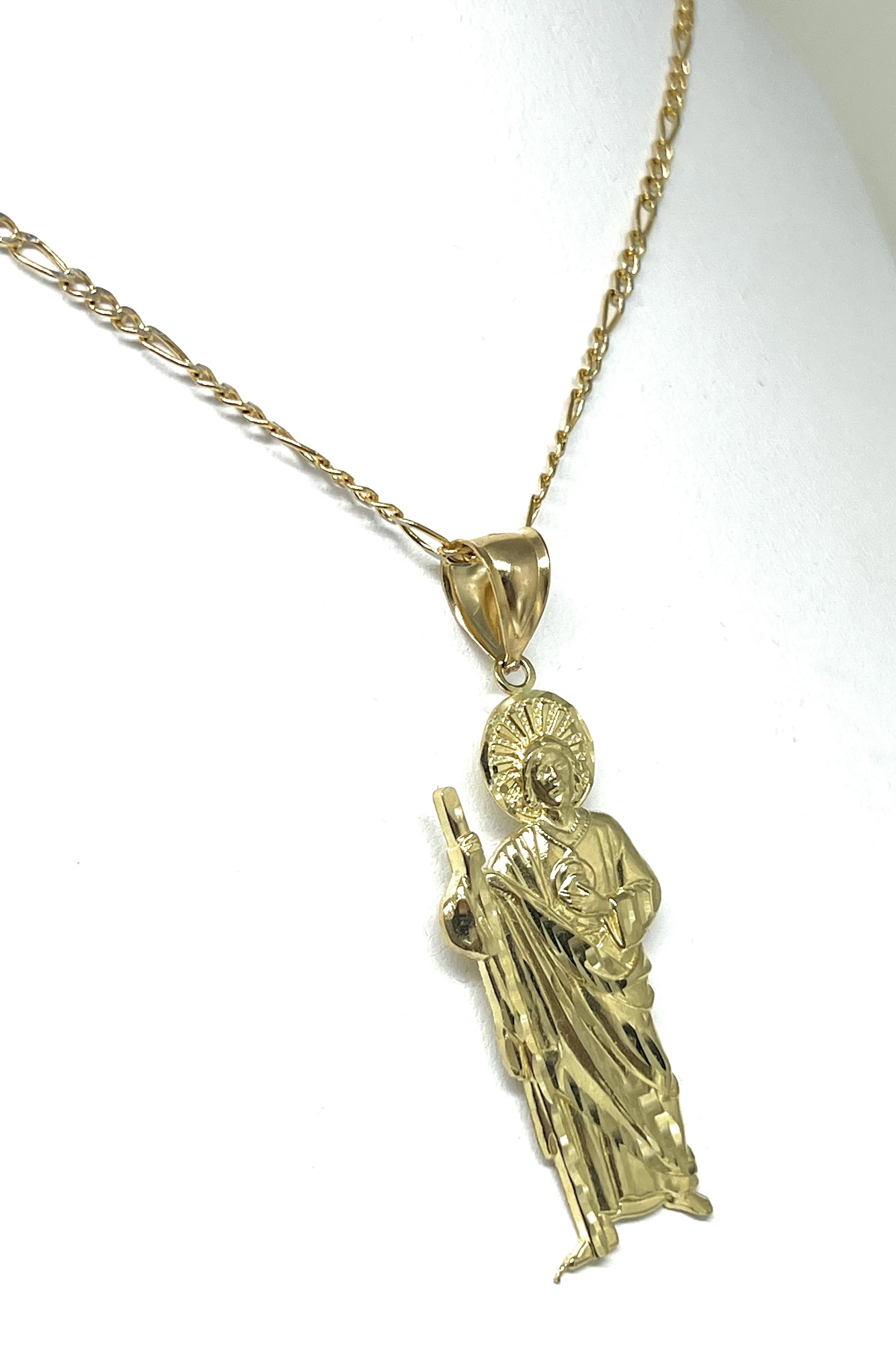 10k Solid Gold Yellow Saan Judas Saaint Jude Pendant Necklace with Chain (LG,MED,SM,XS,XXS))