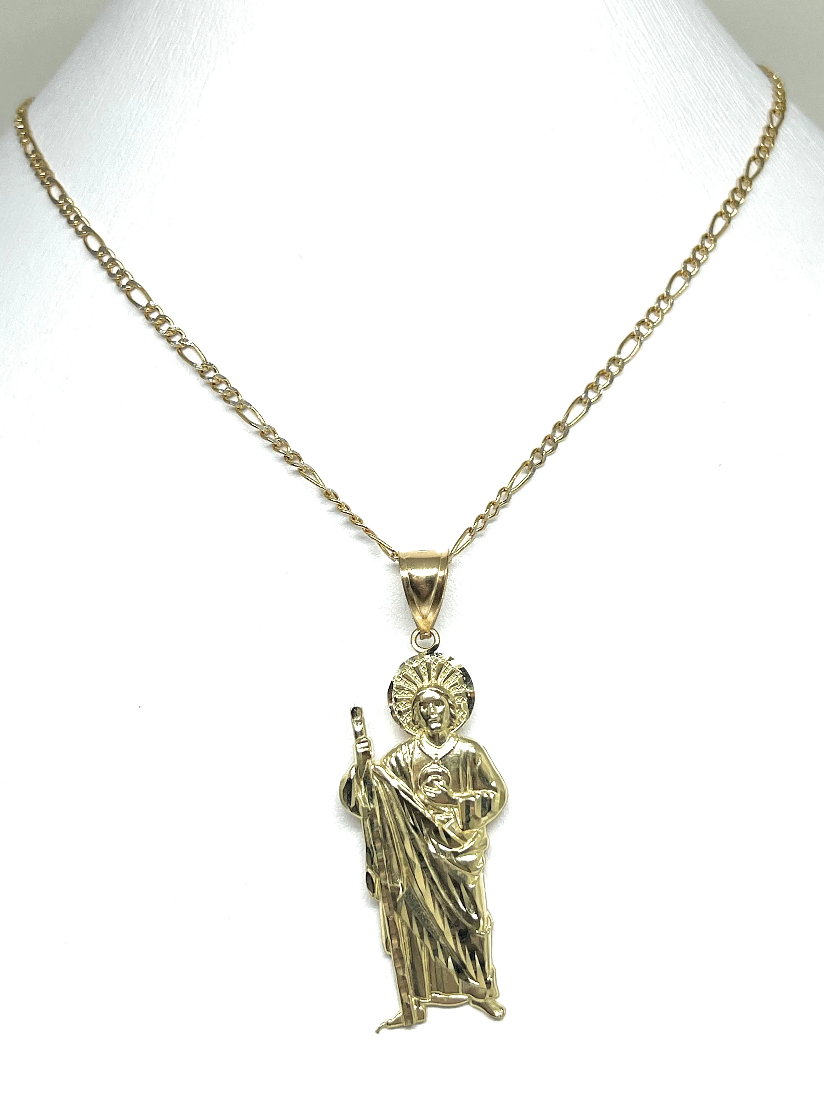 10k Solid Gold Yellow Saan Judas Saaint Jude Pendant Necklace with Chain (LG,MED,SM,XS,XXS))