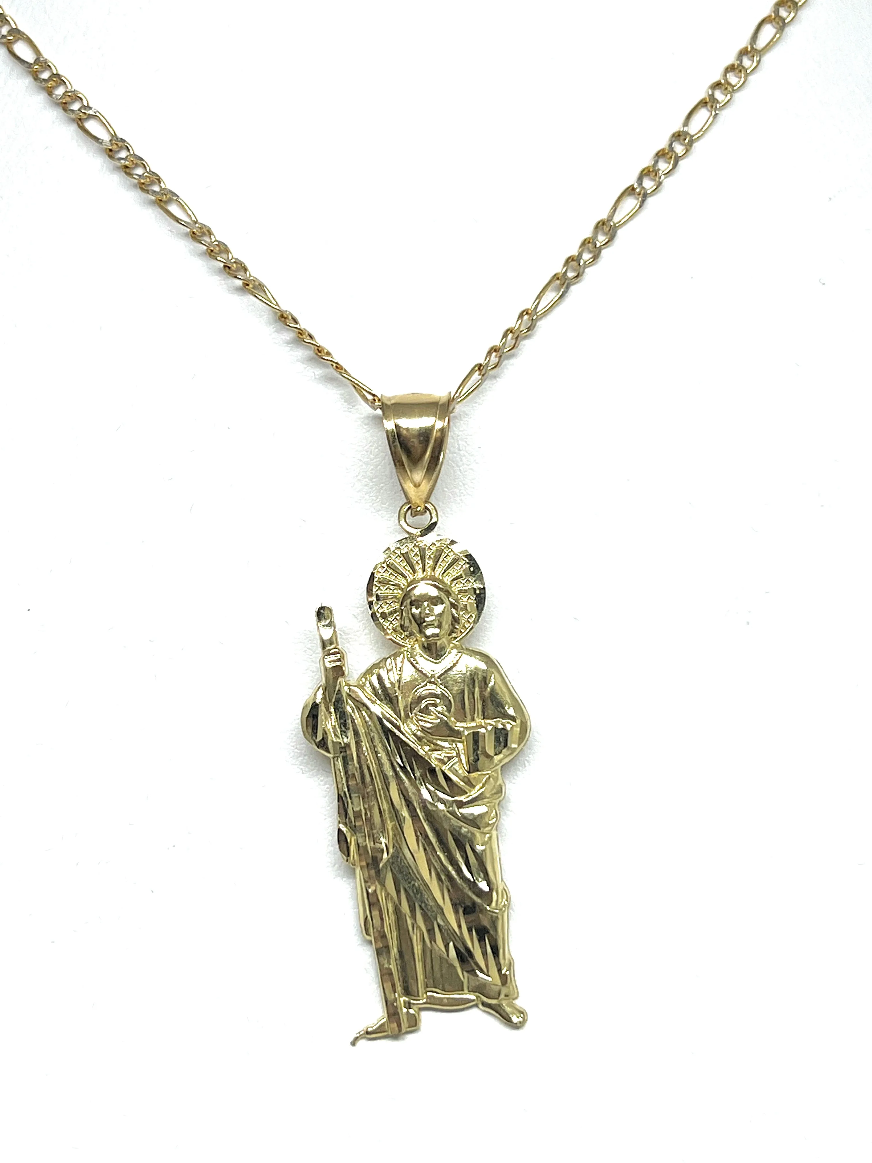 10k Solid Gold Yellow Saan Judas Saaint Jude Pendant Necklace with Chain (LG,MED,SM,XS,XXS))