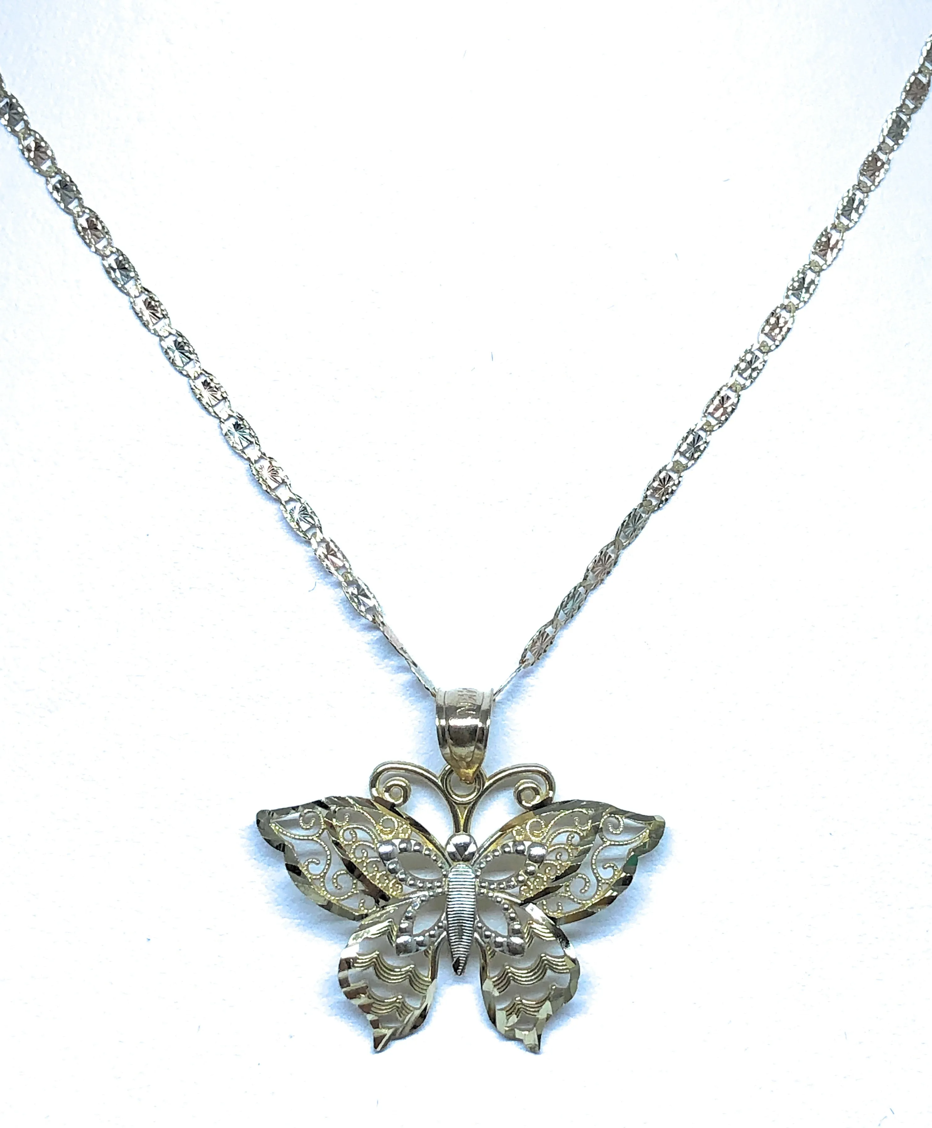 14k Solid Gold Butterfly Pendant Necklace Valentina Chain (SM, MED)