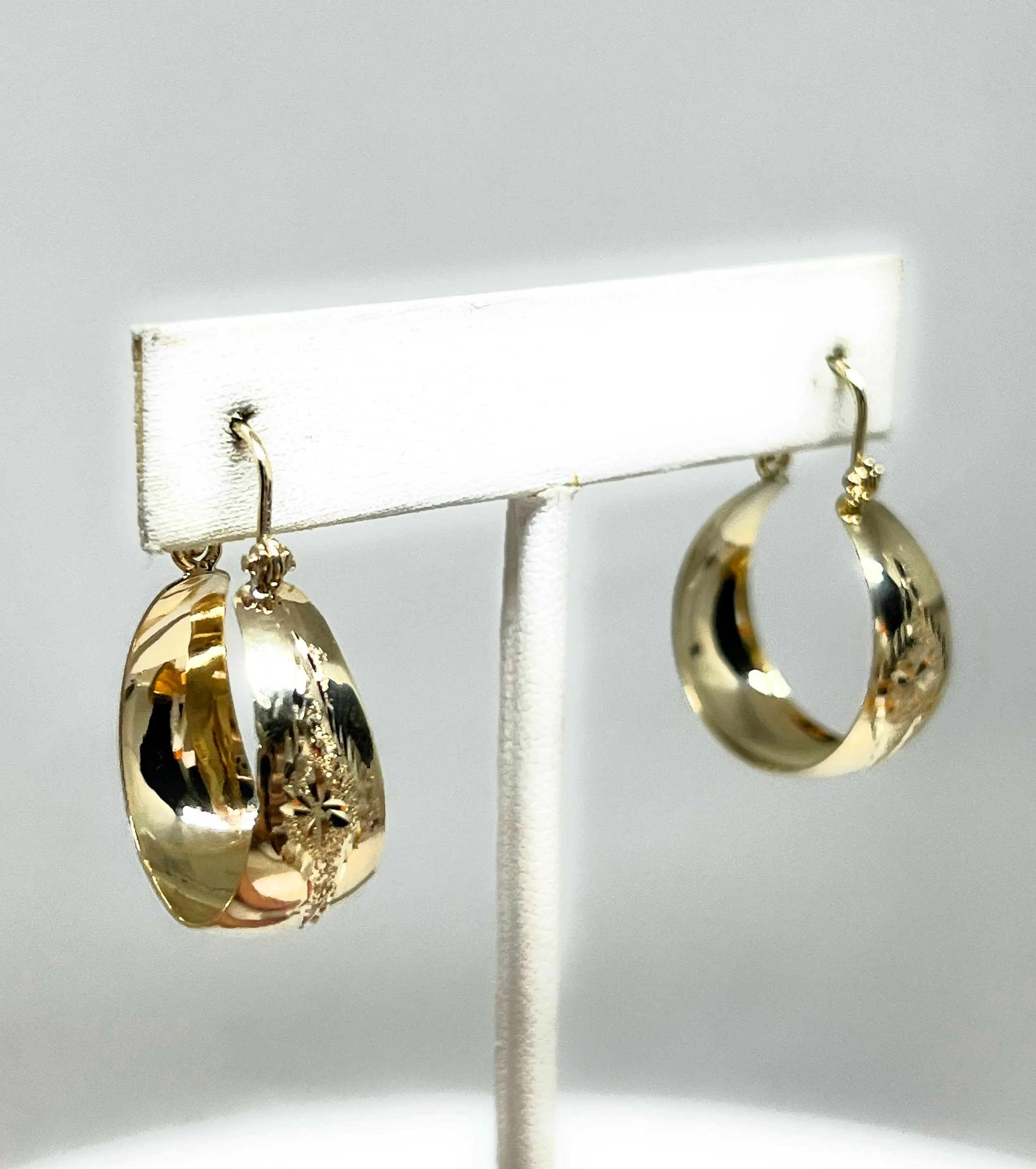 14k Solid Gold DIAMOND CUT Basket Earrings Aracadas (SM,MED,LG)