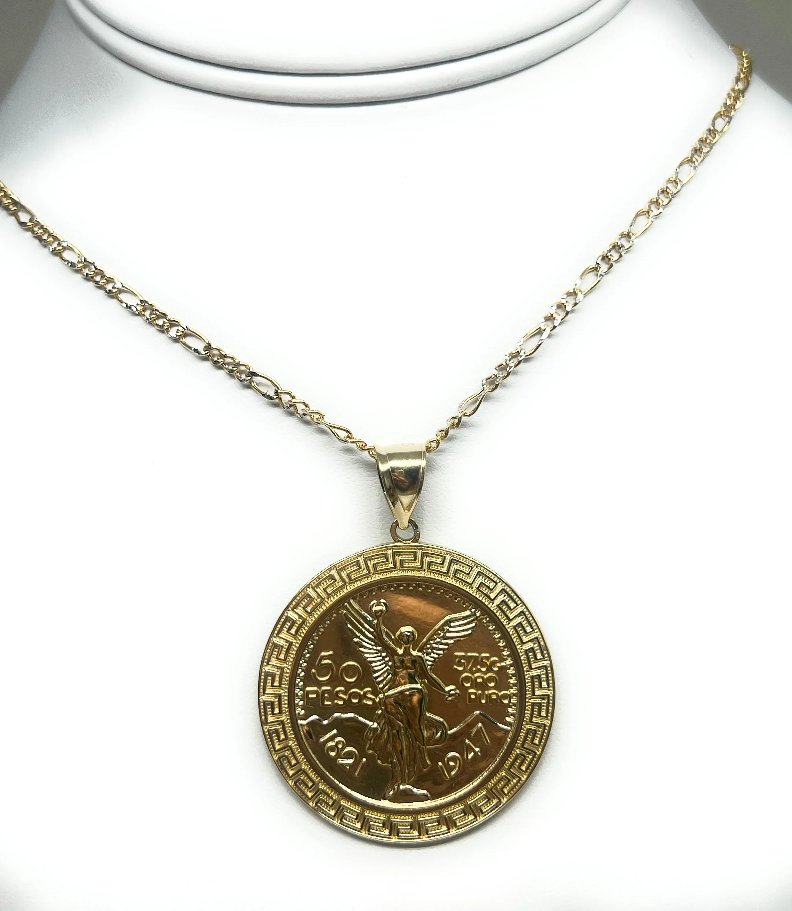 14k Solid Gold Mexican Cenntenario MEANDROS BORDER Pendant Necklace (LG, MED, SM)