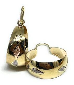 14k Solid Gold Tri-Color DIAMOND-SHAPED Basket Earrings Aracadas (SM,MED,LG)