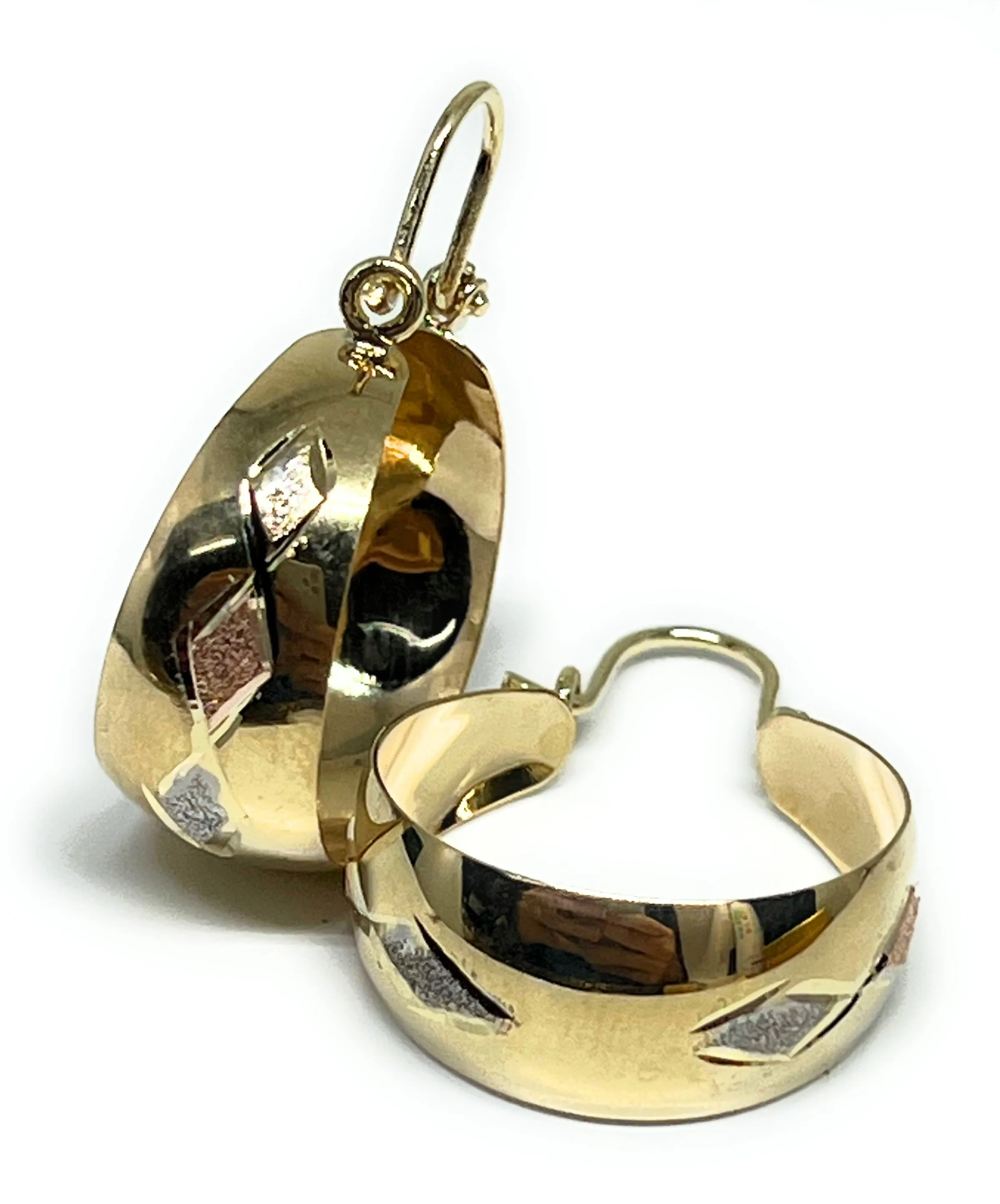 14k Solid Gold Tri-Color DIAMOND-SHAPED Basket Earrings Aracadas (SM,MED,LG)