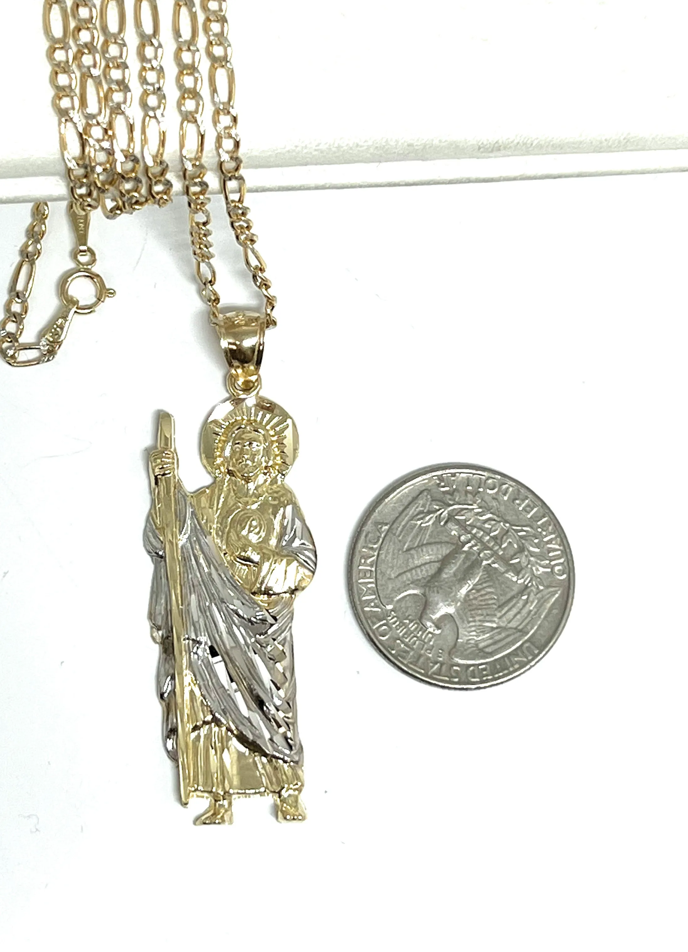 14k Solid Gold Yellow 2-Tone Saan Judas Saaint Jude Pendant (SM, MED)