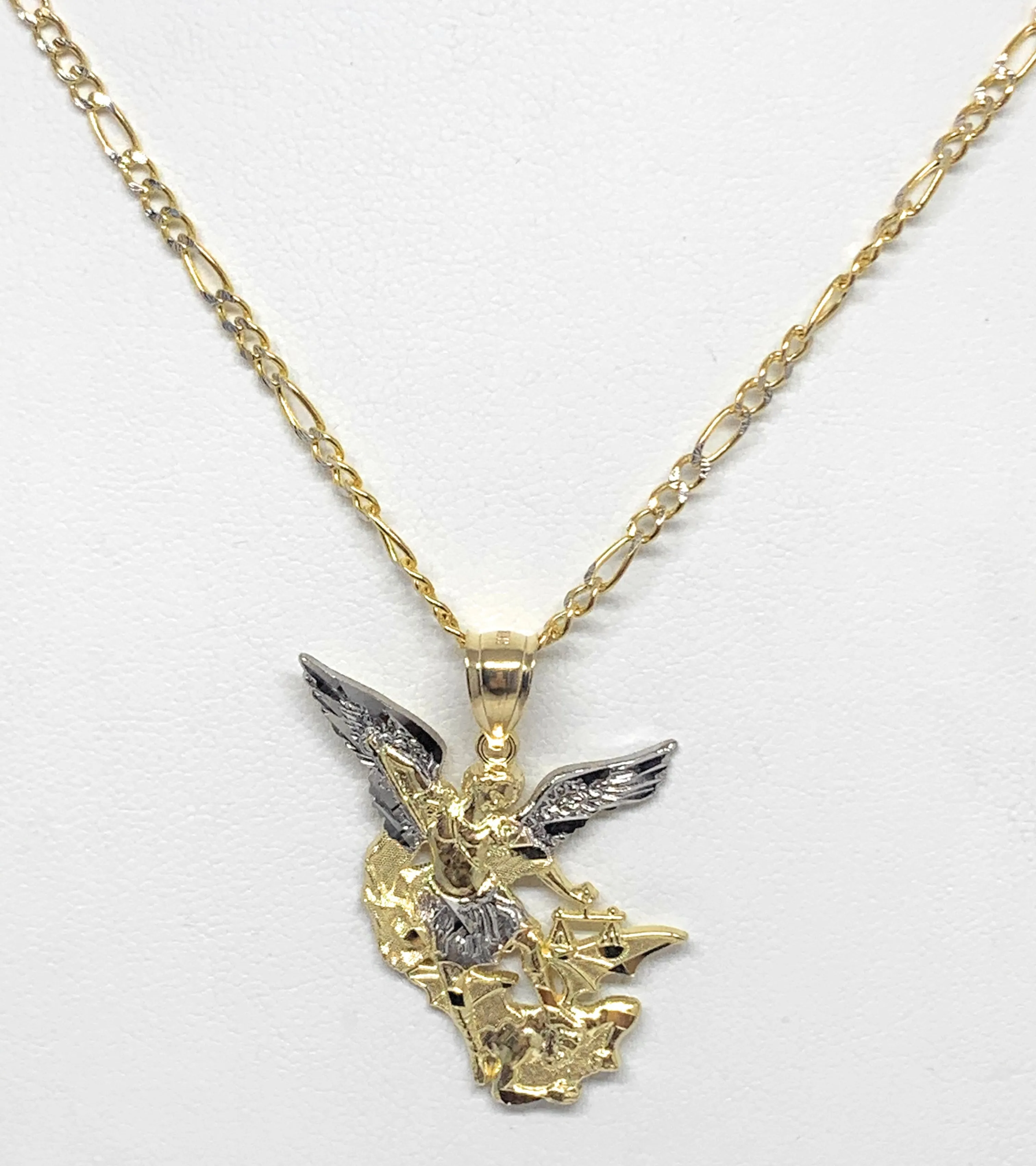 14k Solid Gold Yellow 2-Tone St. Michael Archangel Pendant Necklace (LG,MED,SM)