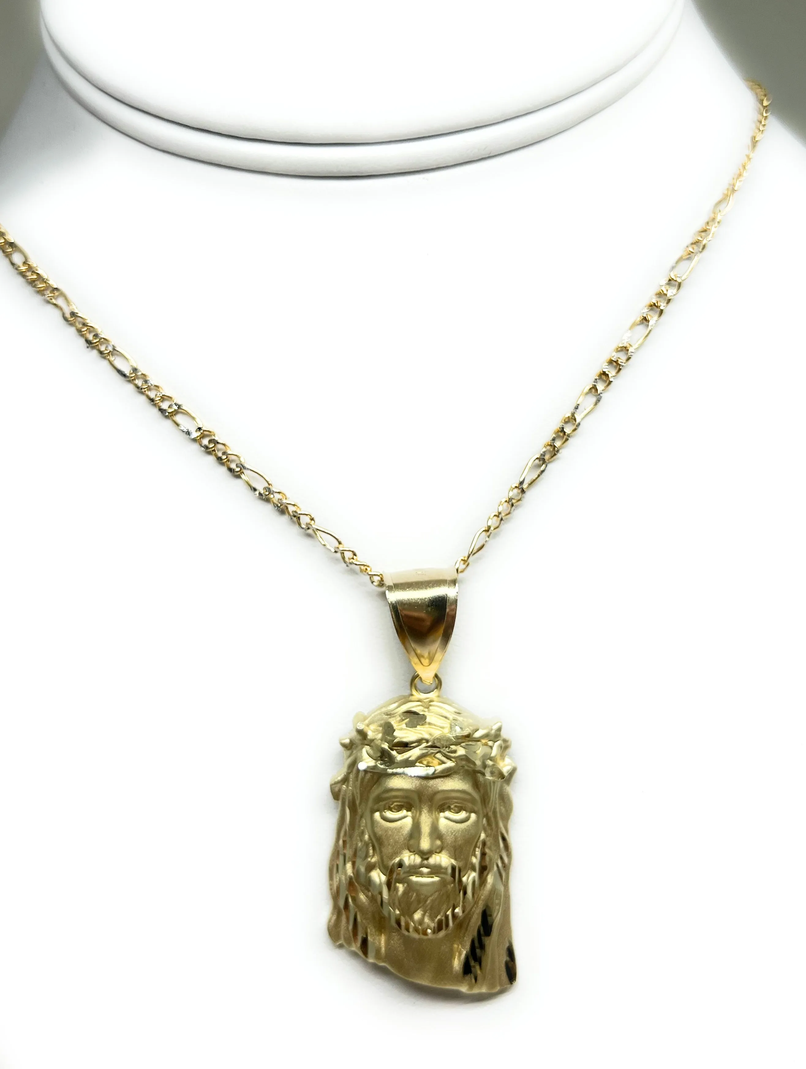 14k Solid Gold Yellow Classic Jesus Face MATTE Pendant Necklace (LG, MED, SM)