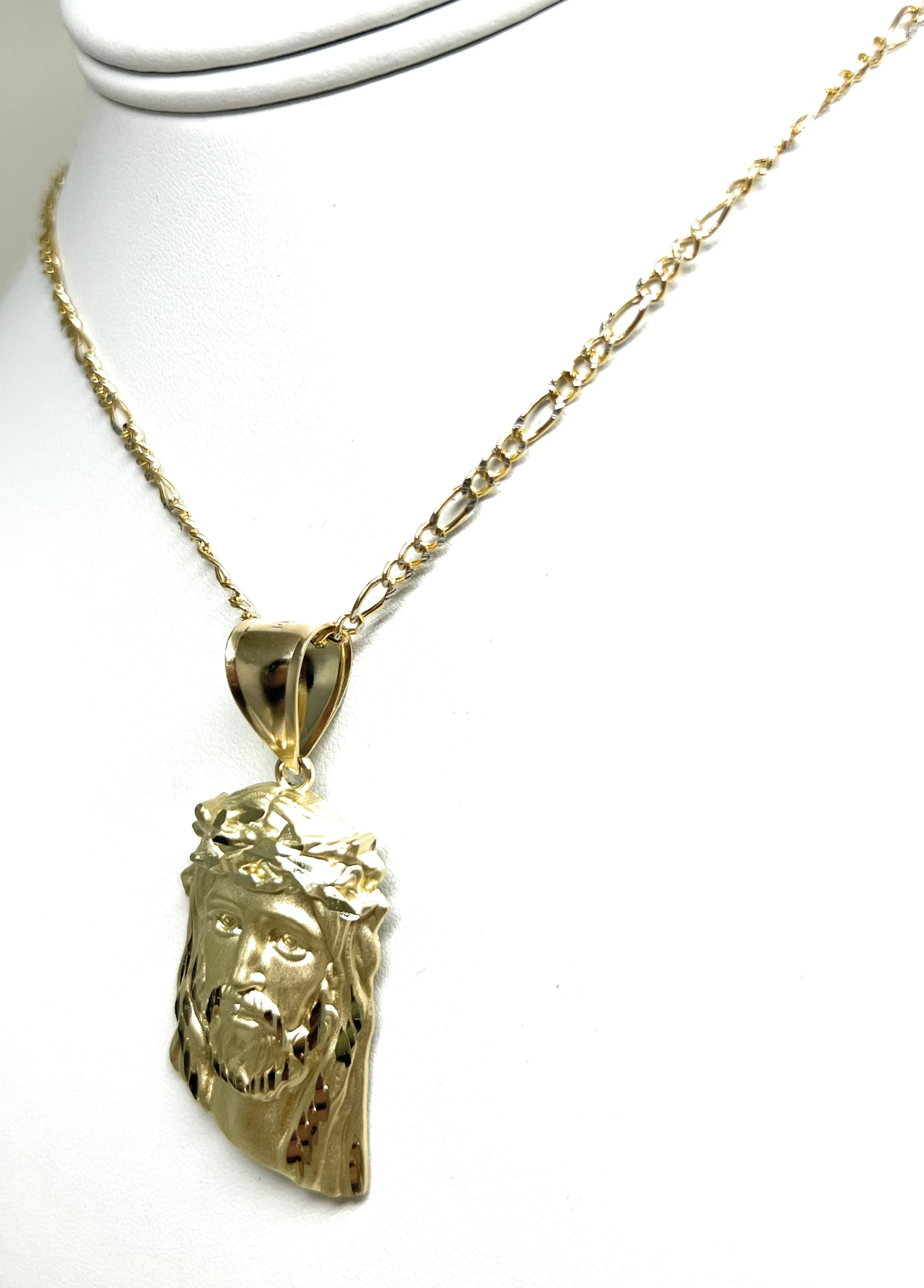 14k Solid Gold Yellow Classic Jesus Face MATTE Pendant Necklace (LG, MED, SM)