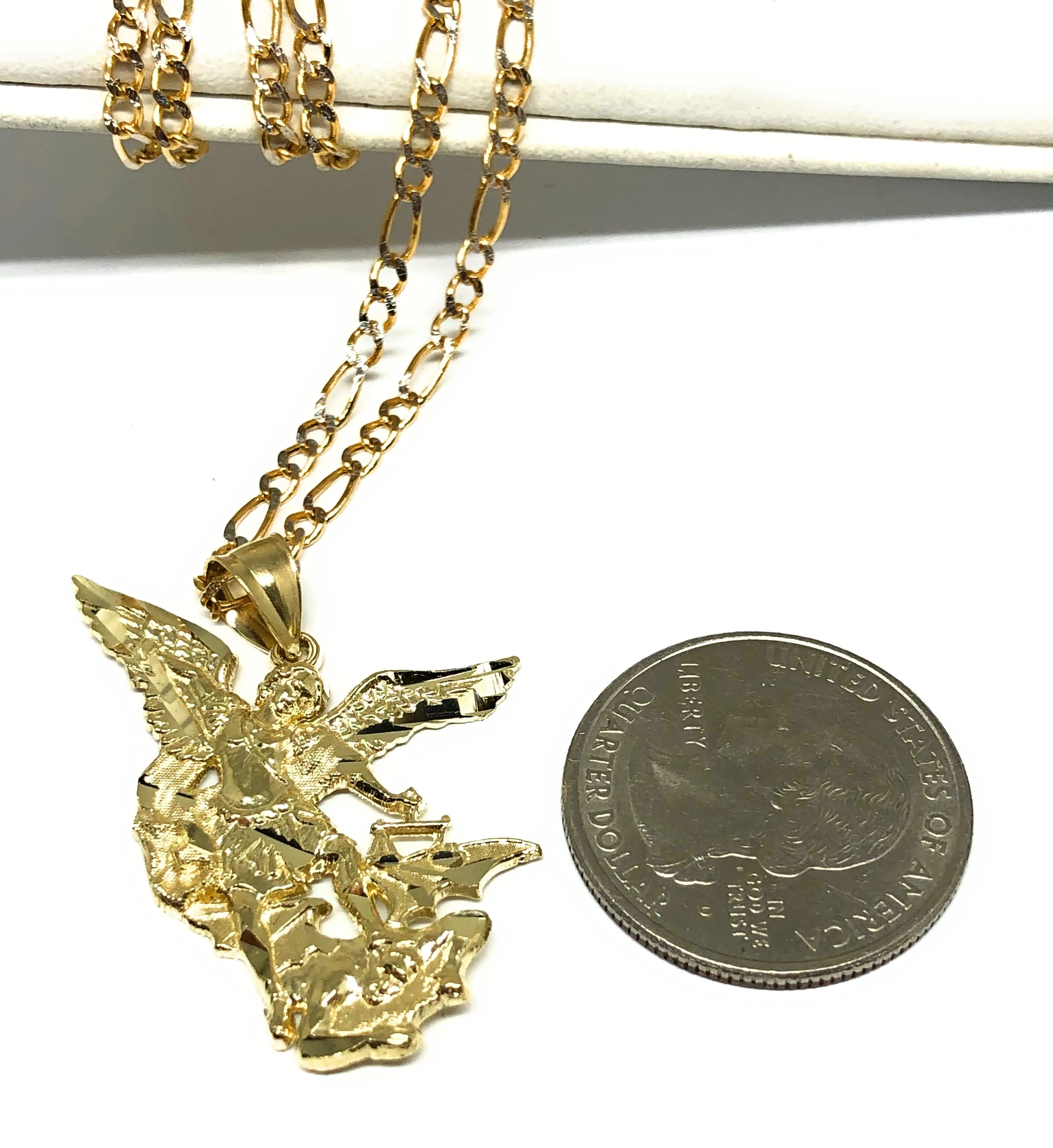 14k Solid Gold Yellow St. Michael Archangel Pendant Necklace (LG,MED,SM)