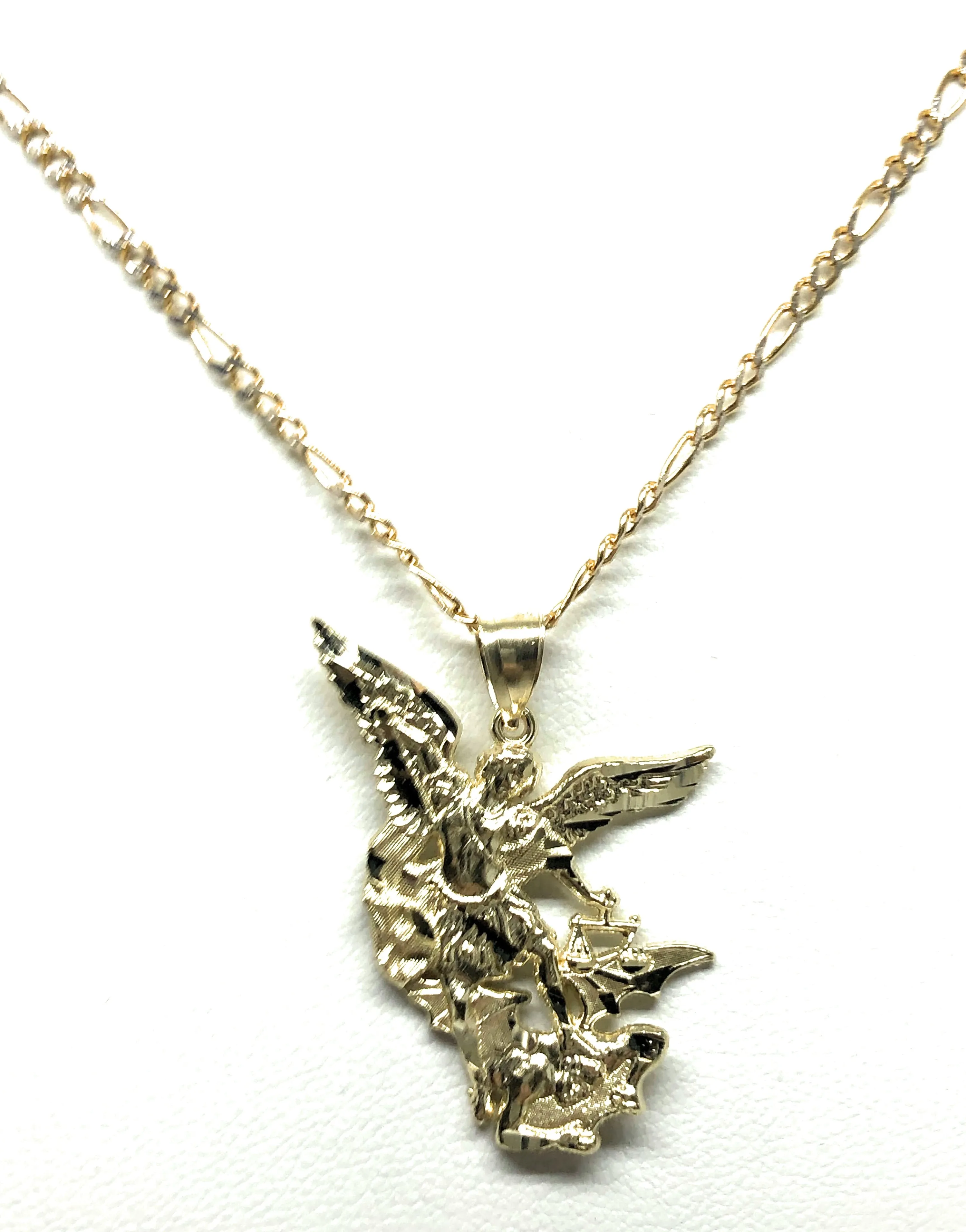 14k Solid Gold Yellow St. Michael Archangel Pendant Necklace (LG,MED,SM)