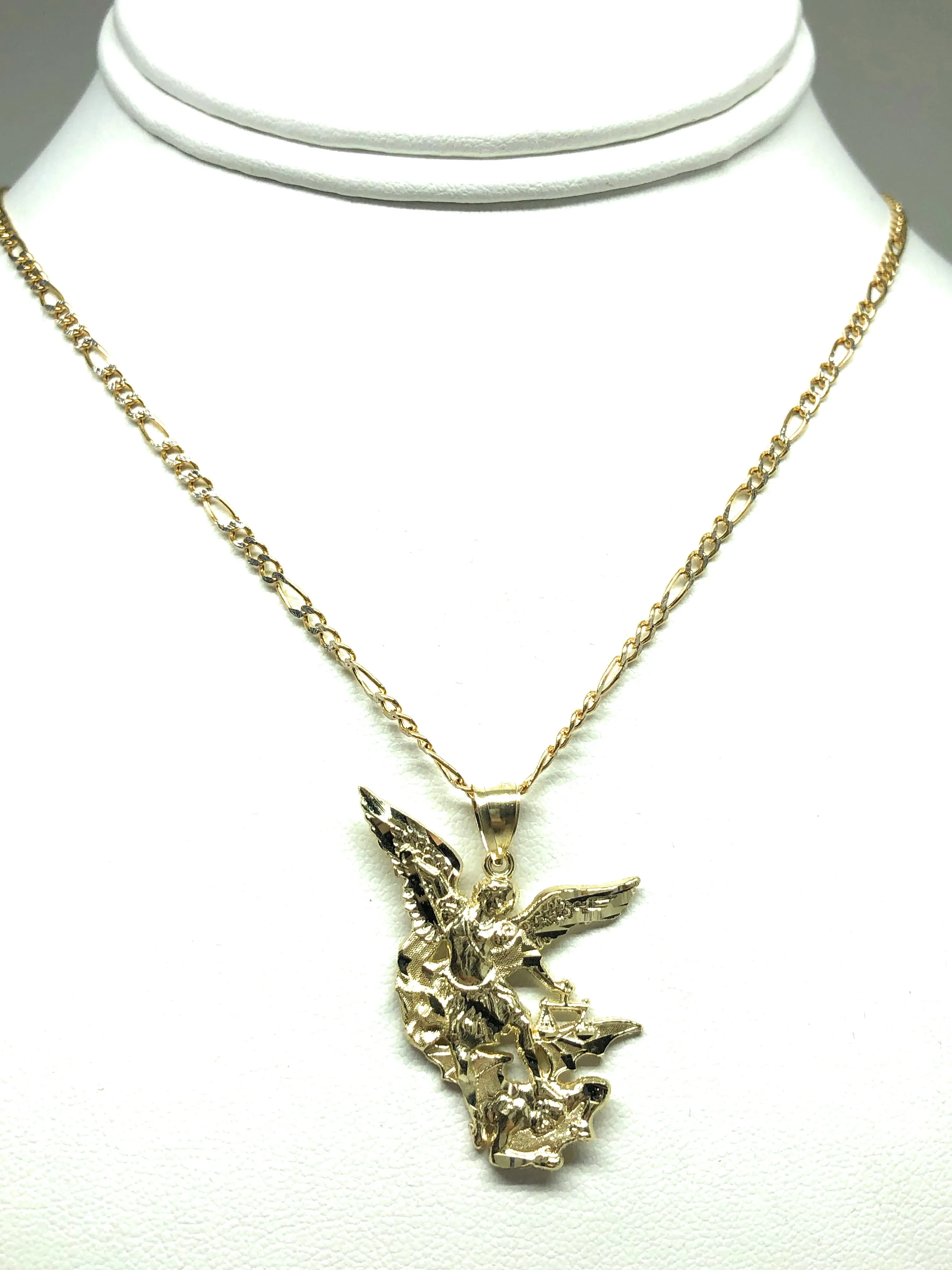 14k Solid Gold Yellow St. Michael Archangel Pendant Necklace (LG,MED,SM)