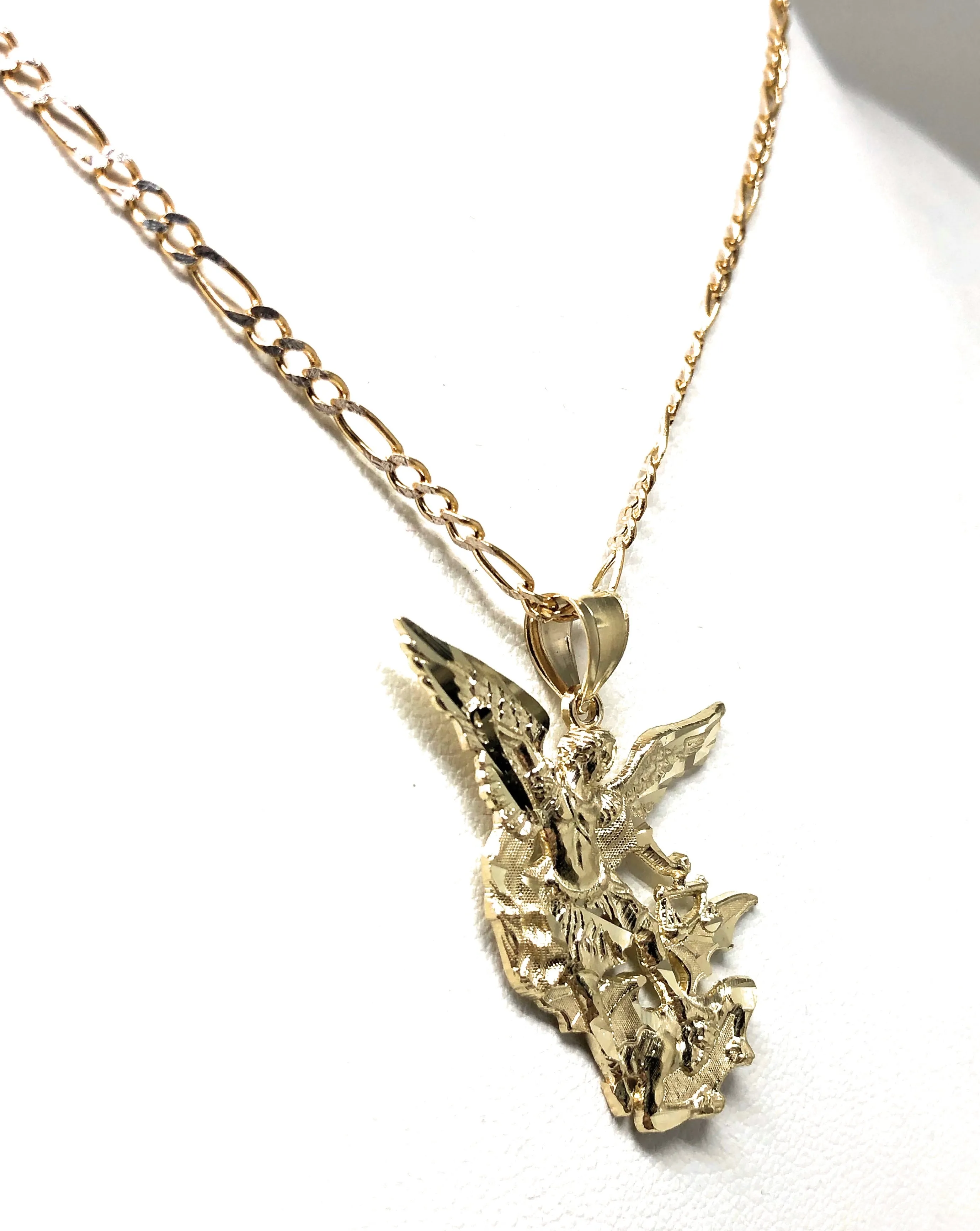 14k Solid Gold Yellow St. Michael Archangel Pendant Necklace (LG,MED,SM)