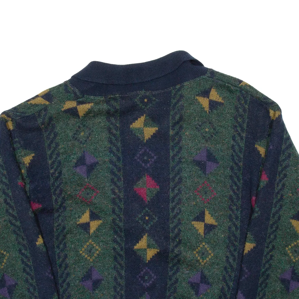 ACKERMAN Mens Patterned Cardigan Blue Argyle V-Neck Chunky Knit Wool L