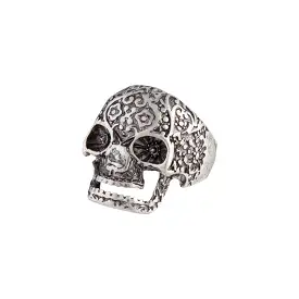 Antique Silver Detailed Skull Ring