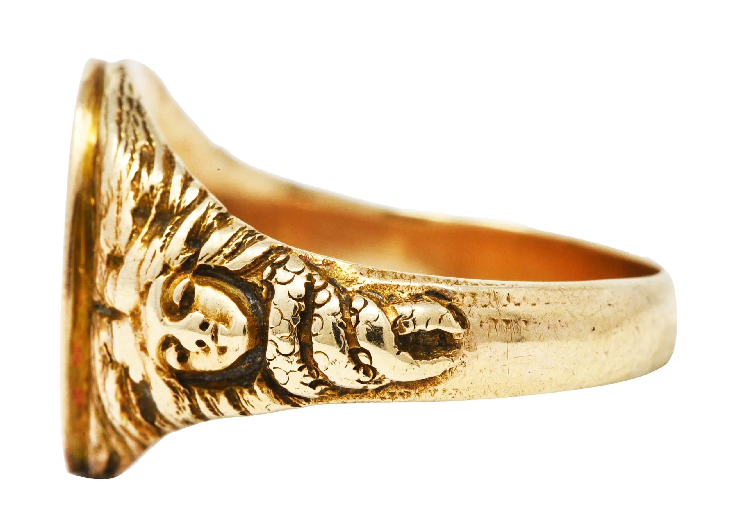 Art Nouveau 14 Karat Yellow Gold Medusa Snake Unisex Signet Antique Ring