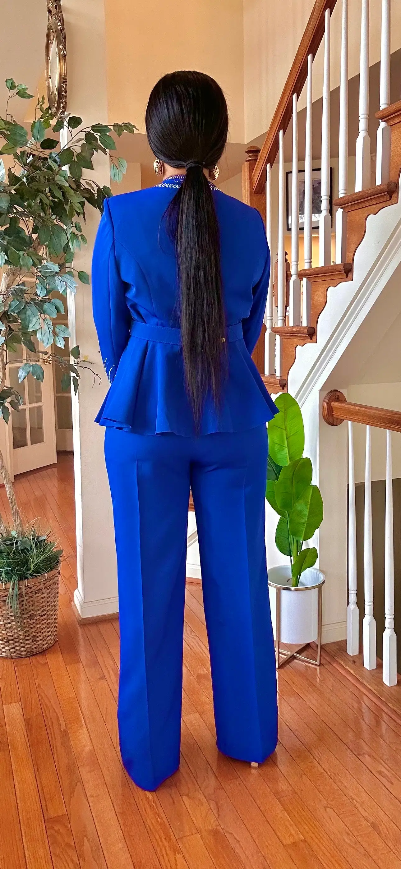 BELTED 2 PIECE PANT SUIT SET(ROYAL BLUE)