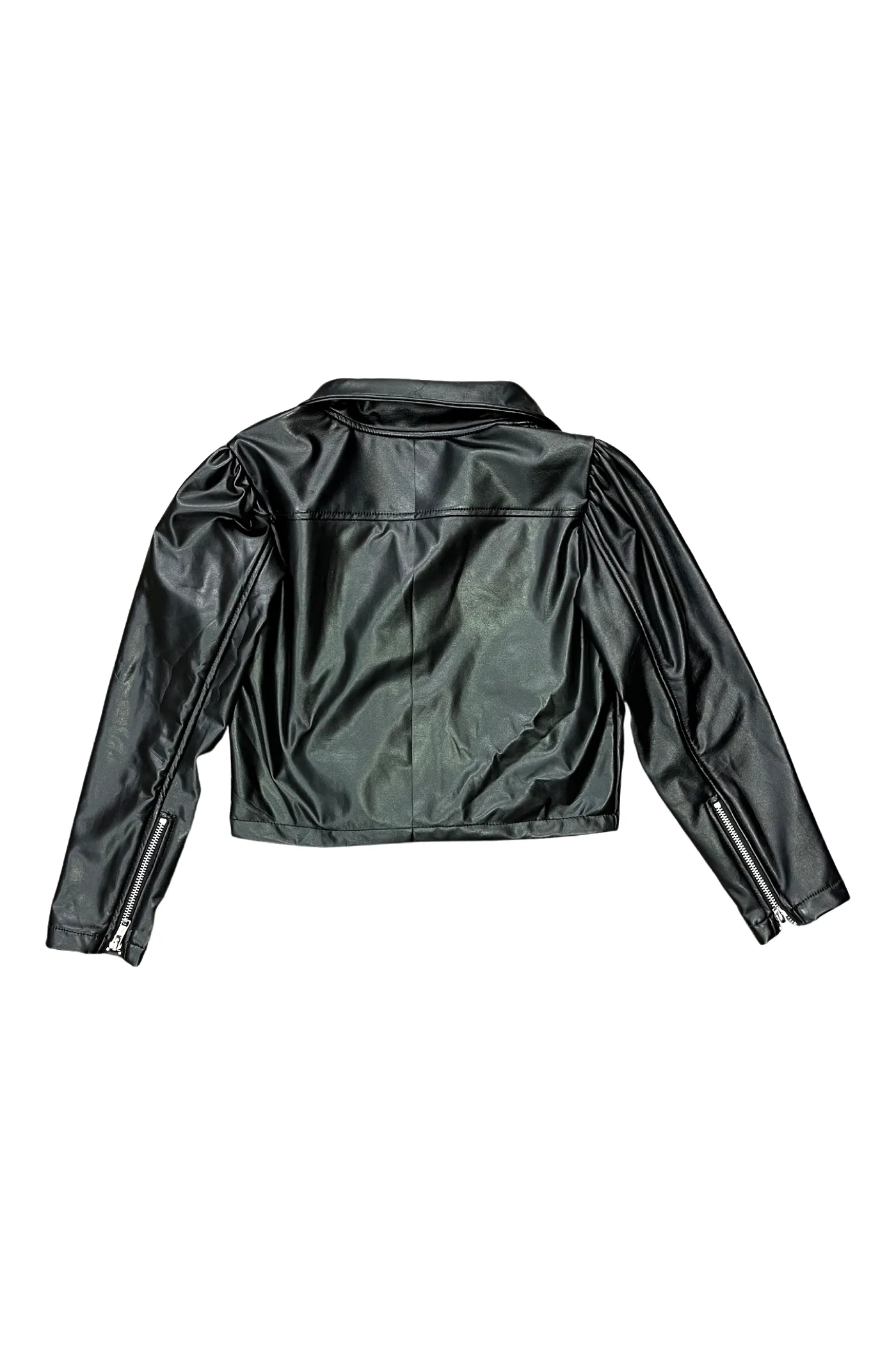 Black Faux Leather Puff Sleeve Jacket