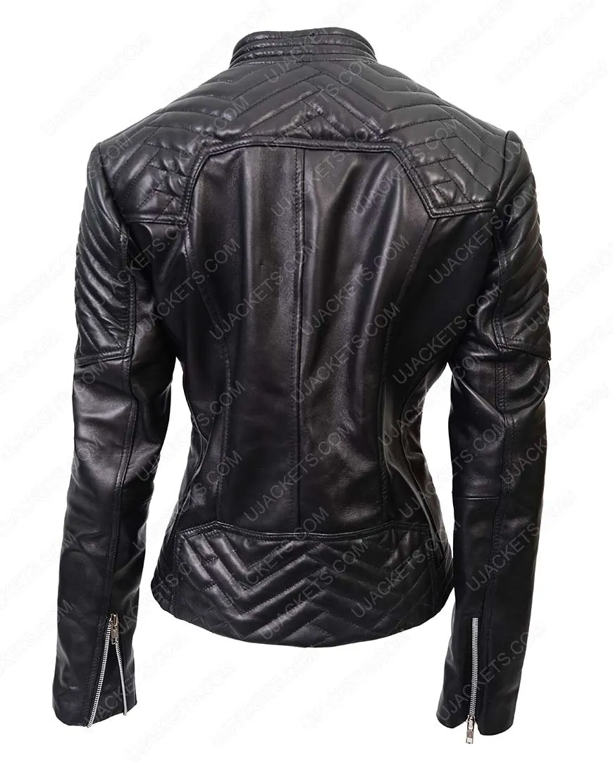 Black Quilted Leather Moto Jacket For Womens | Ujackets