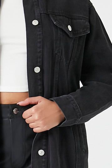 Button-Front Longline Denim Shacket