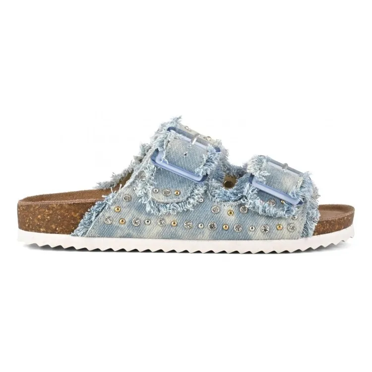 COLORS OF CALIFORNIA BIO406 Sandali Donna con Doppia Fascia in Denim e Strass White