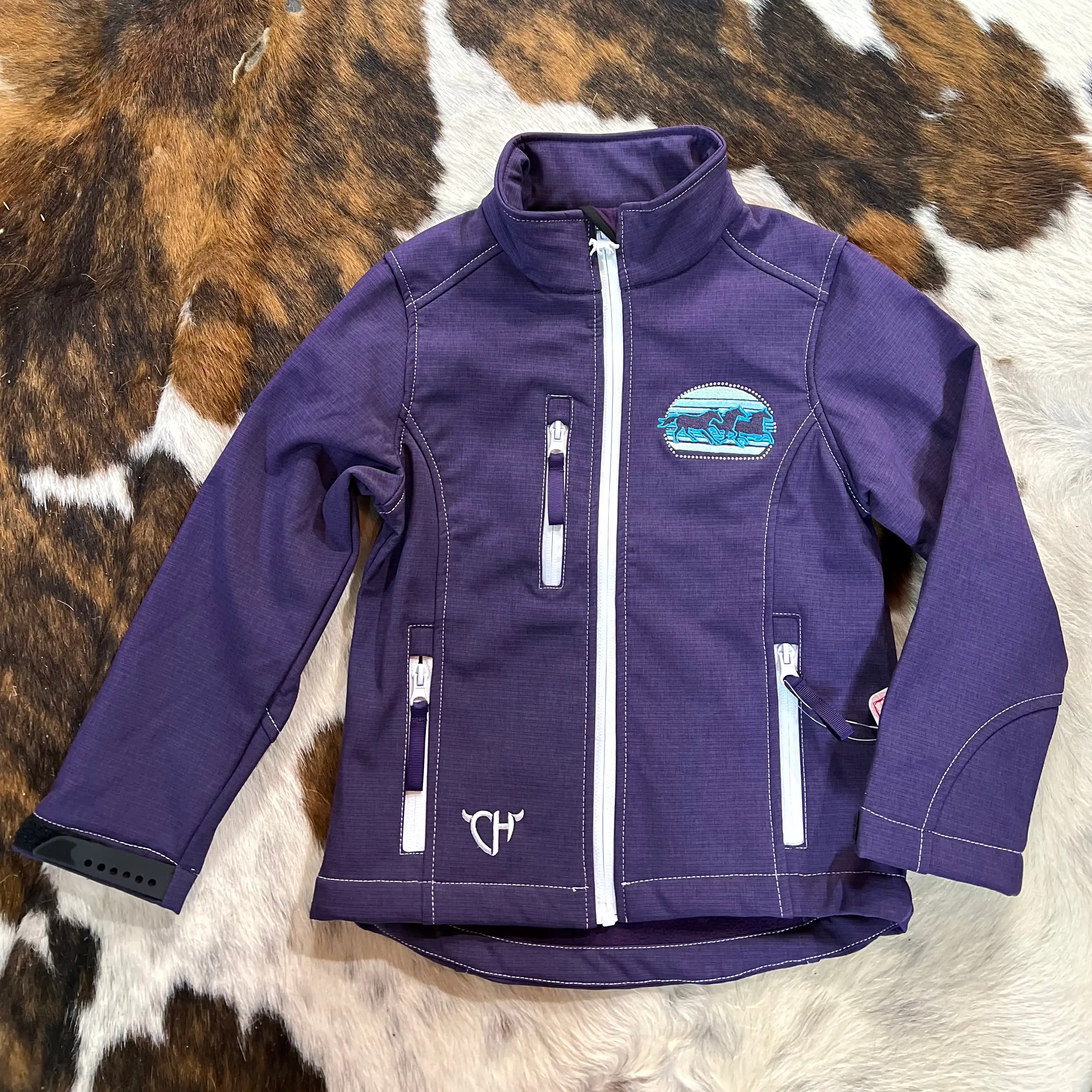 Cowgirl Hardware Triple Horse Soft Shell Jacket Eggplant Youth