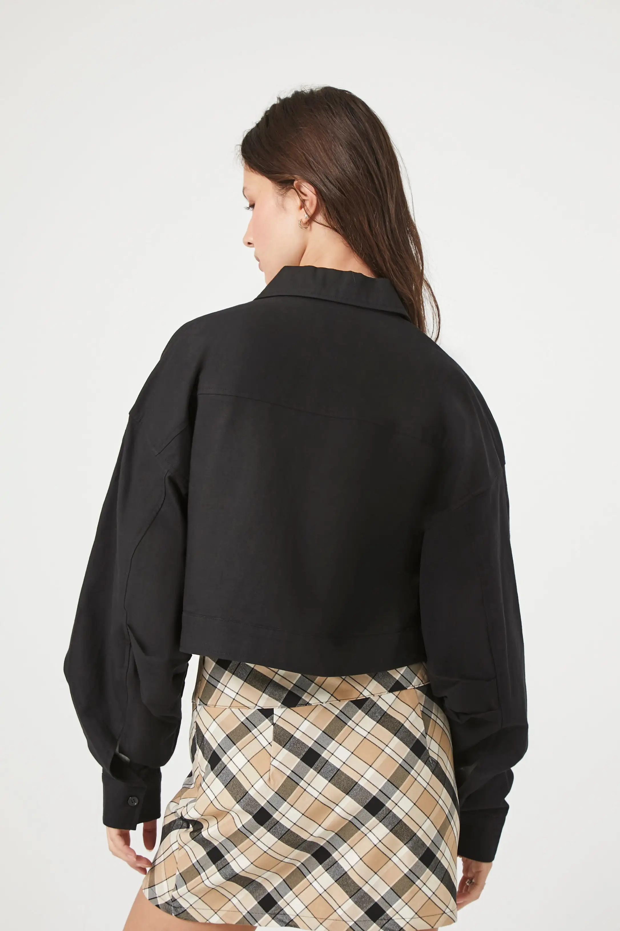 Cropped Twill Zip-Up Jacket