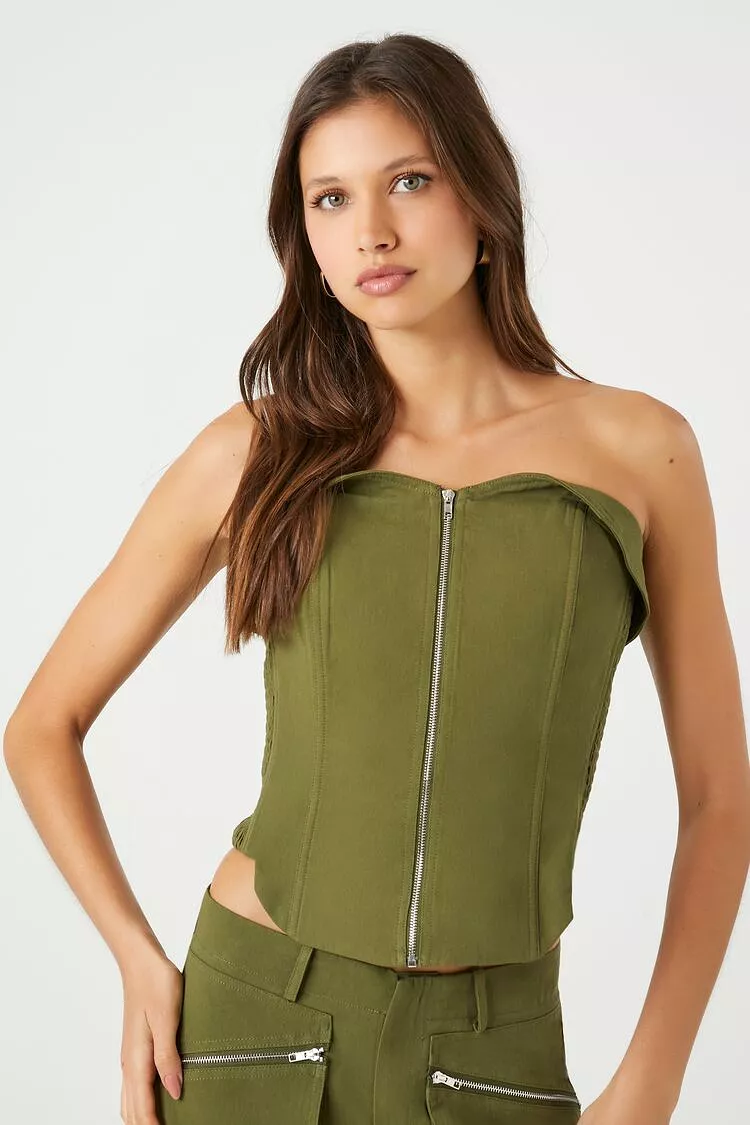 Cropped Zip-Up Tube Top