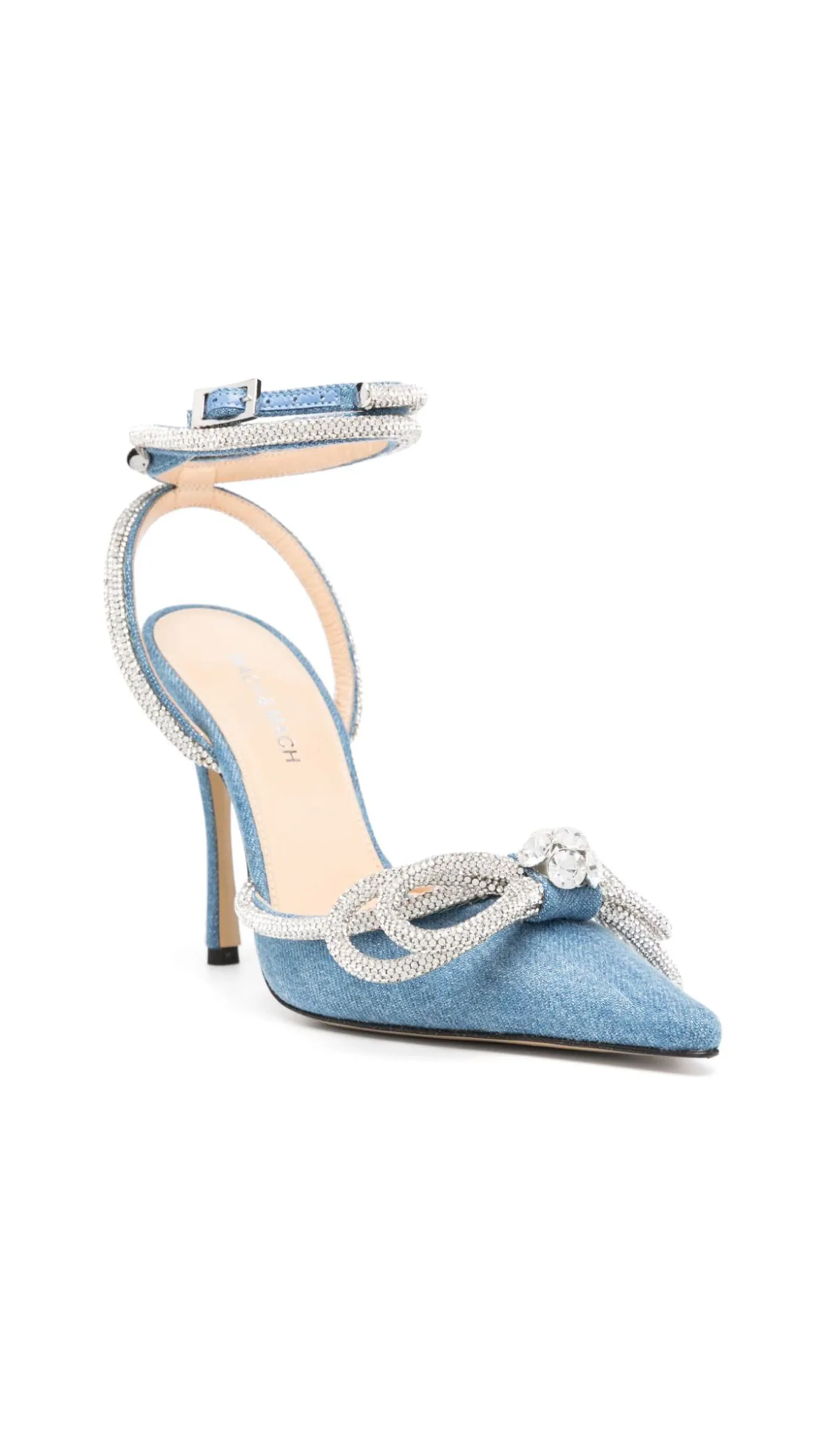 Crystal Double Bow Denim Slingback Pump - Blue