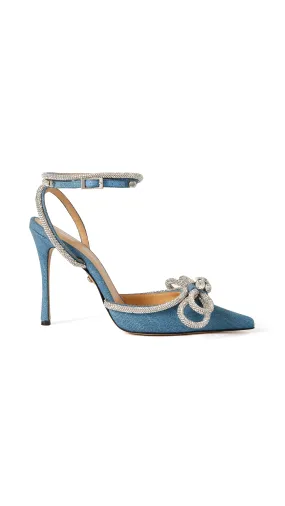 Crystal Double Bow Denim Slingback Pump - Blue