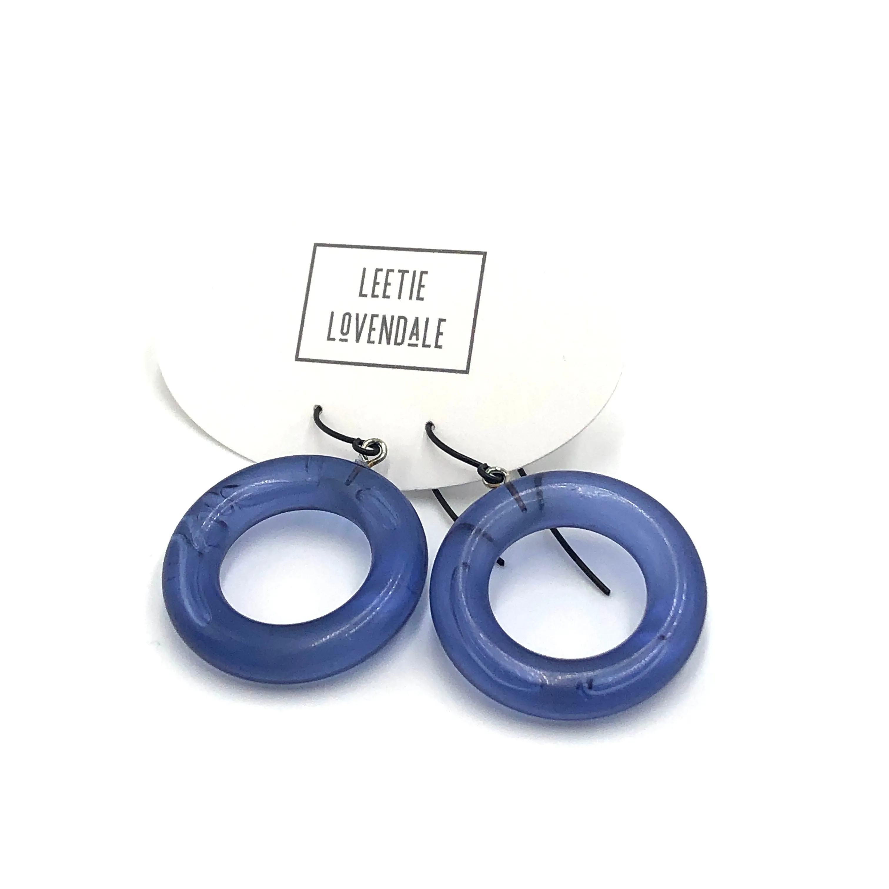 Denim Blue Lucite Donut Drop Earrings