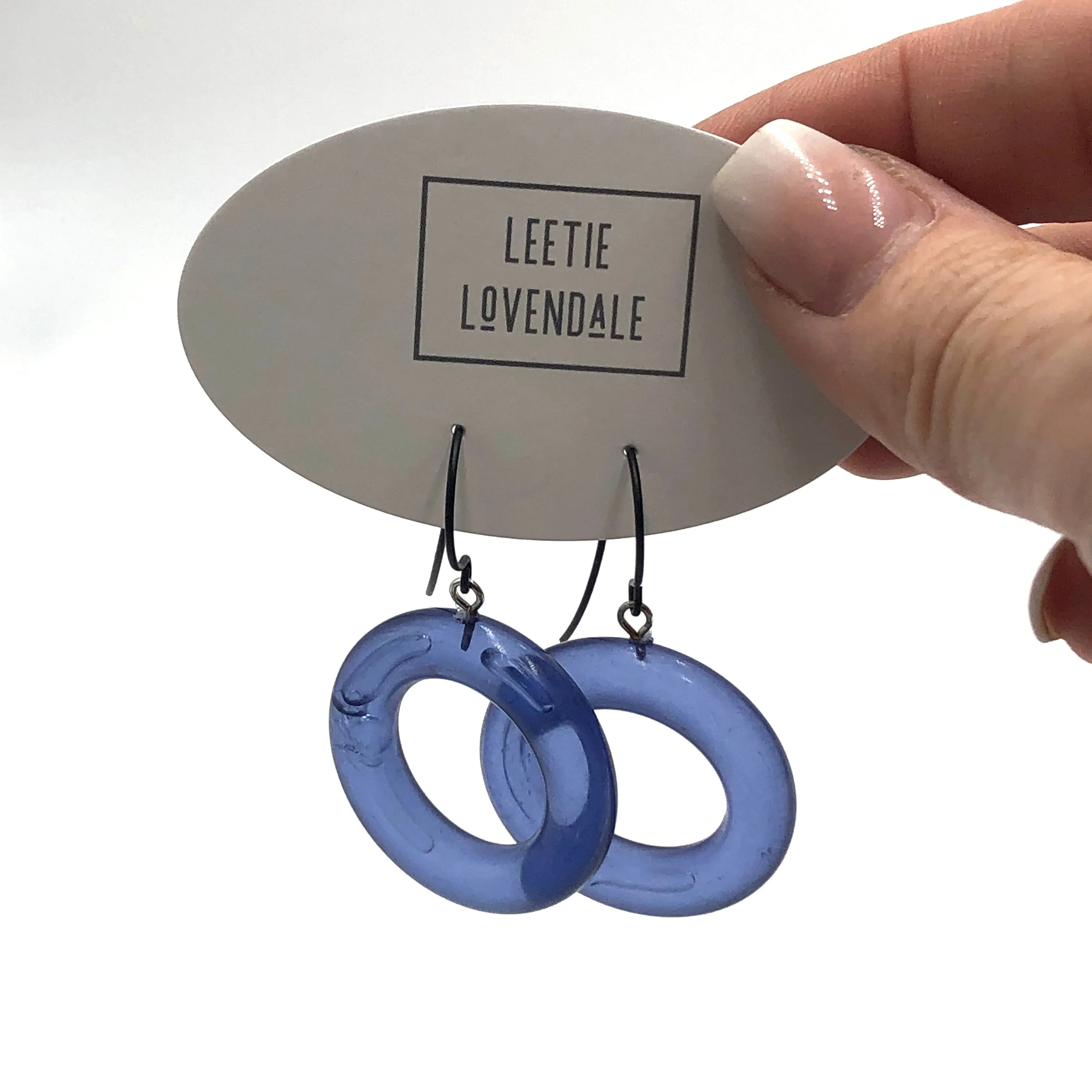 Denim Blue Lucite Donut Drop Earrings